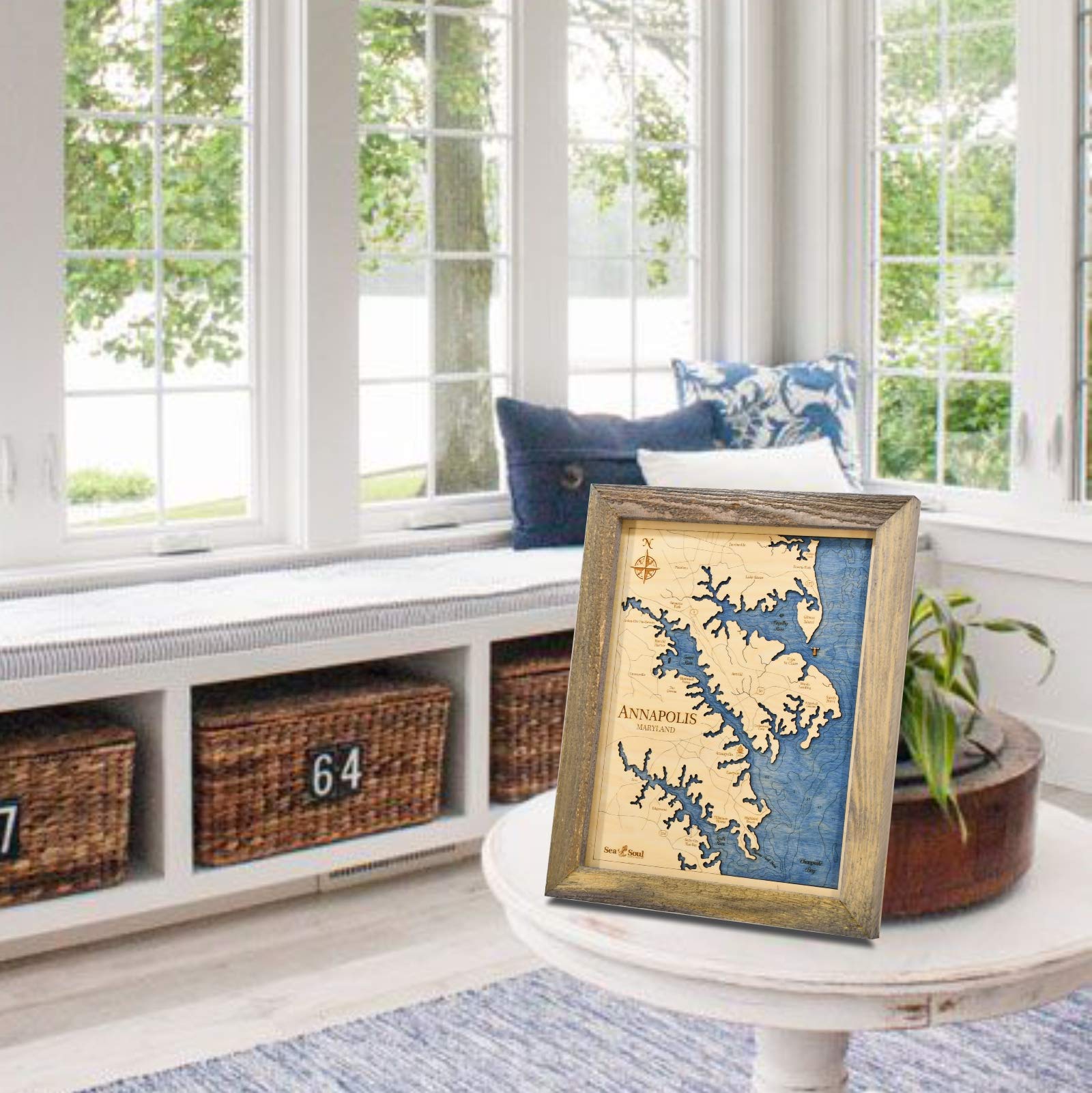 Sea & Soul Annapolis 3D Nautical Wood Map Wall Art - Handcrafted USA-Made 13”x16” Coastal Decor - Rustic Pine & Deep Blue Wooden Chart - Perfect for Beach House, Office, or Lake Cabin Decor - Unique Housewarming & Wedding Gift Idea