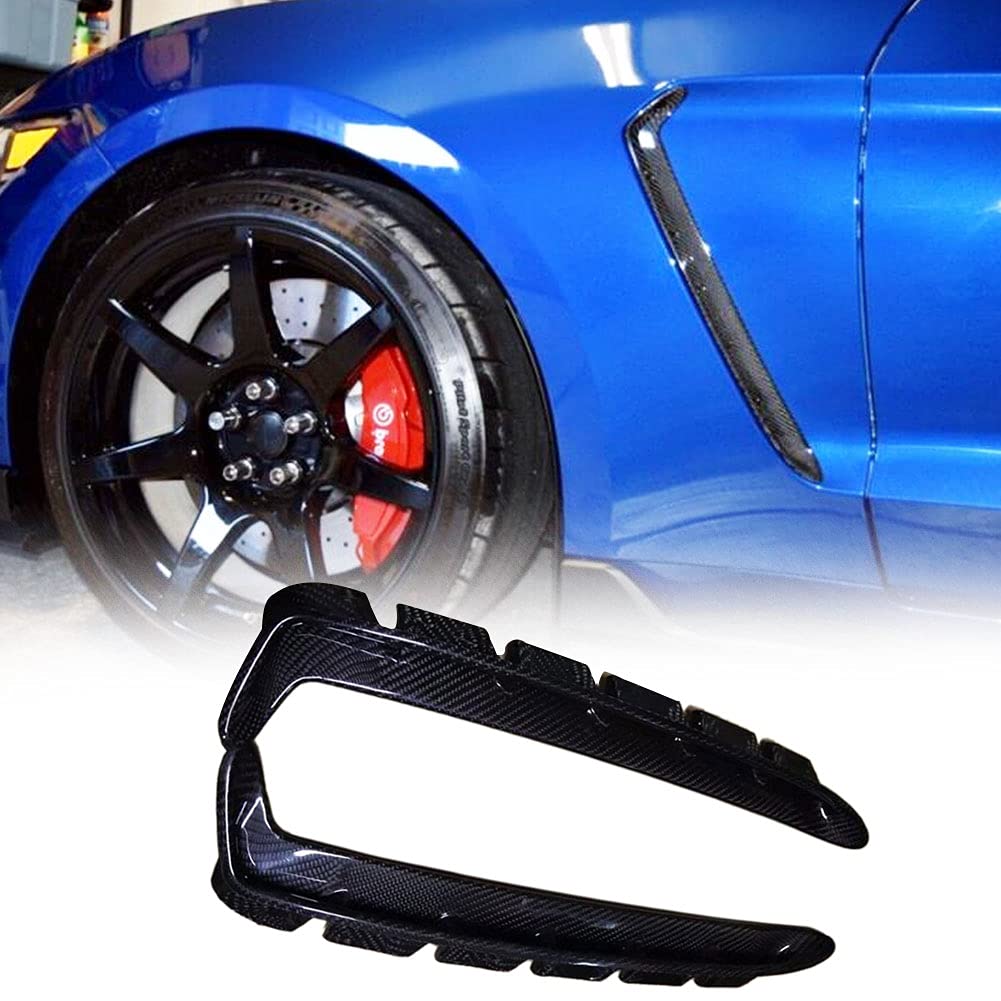 Carbon Fiber Side Fender Air Vent Trim for Ford Mustang Shelby GT350 2019-2023 | Front Bumper Fins & Splitters | Air Vent Outlet Covers | Enhances Aerodynamics & Style for Racing & Street Performance