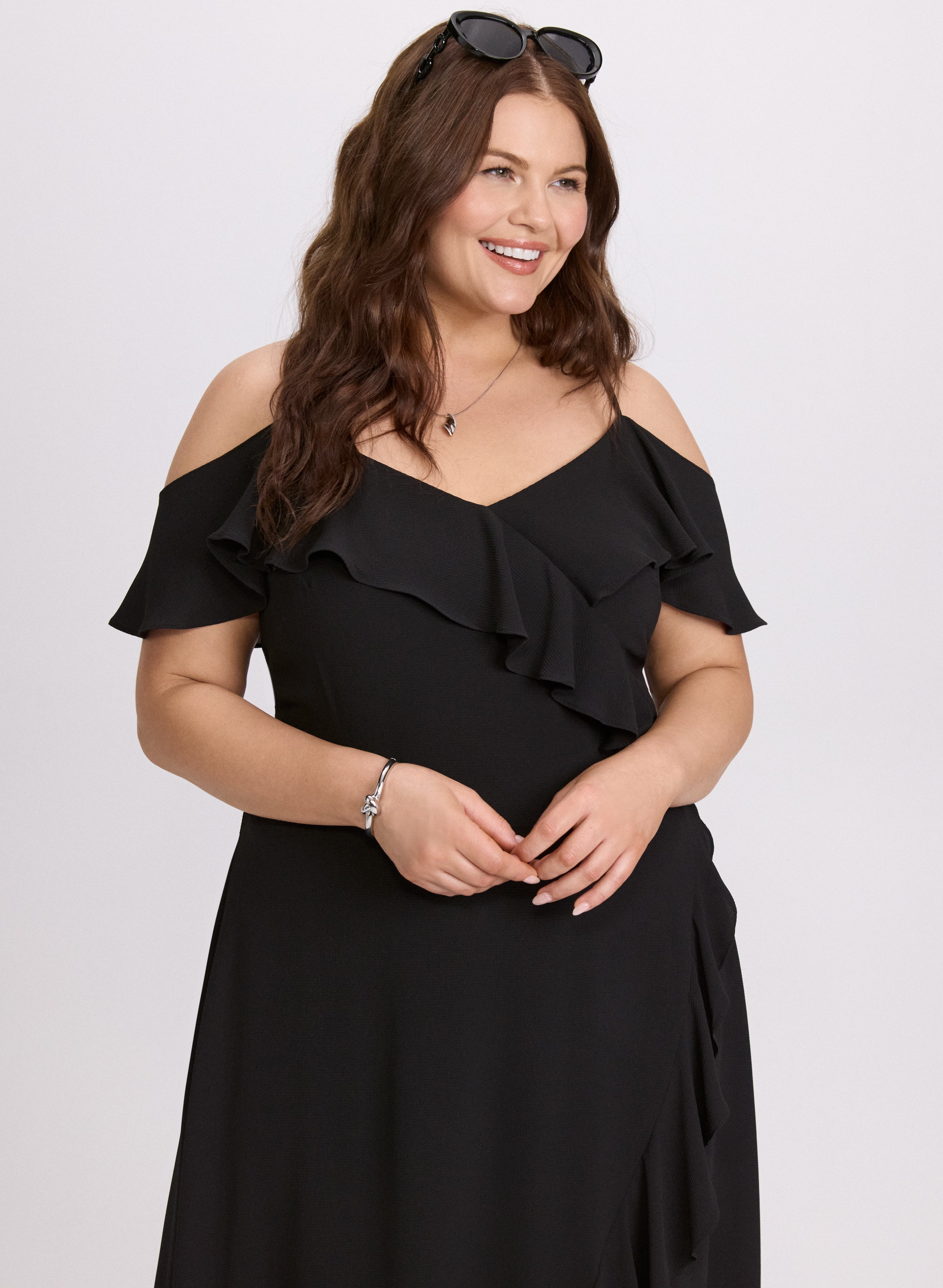 Elegant Cold Shoulder Midi Dress for Women - Flowy Summer Party Dress for Weddings, Dates & Beach Vacations