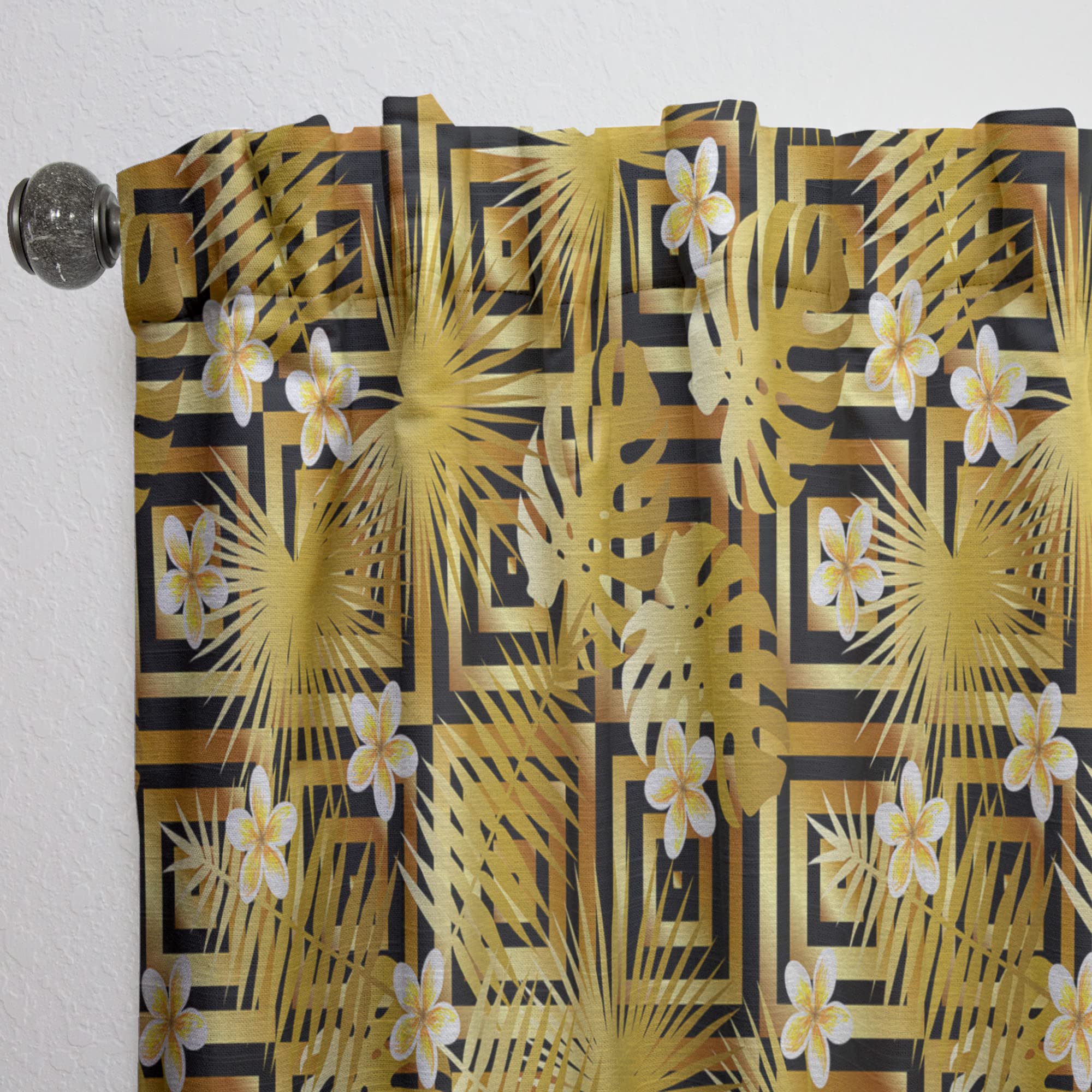 DesignQ Modern Gold Luxury Pattern Thermal Insulated Curtains - Single Panel 52x63 Inch - Elegant Window Drapes for Bedroom & Living Room - Perfect for Home Decor, Light Blocking & Energy Saving