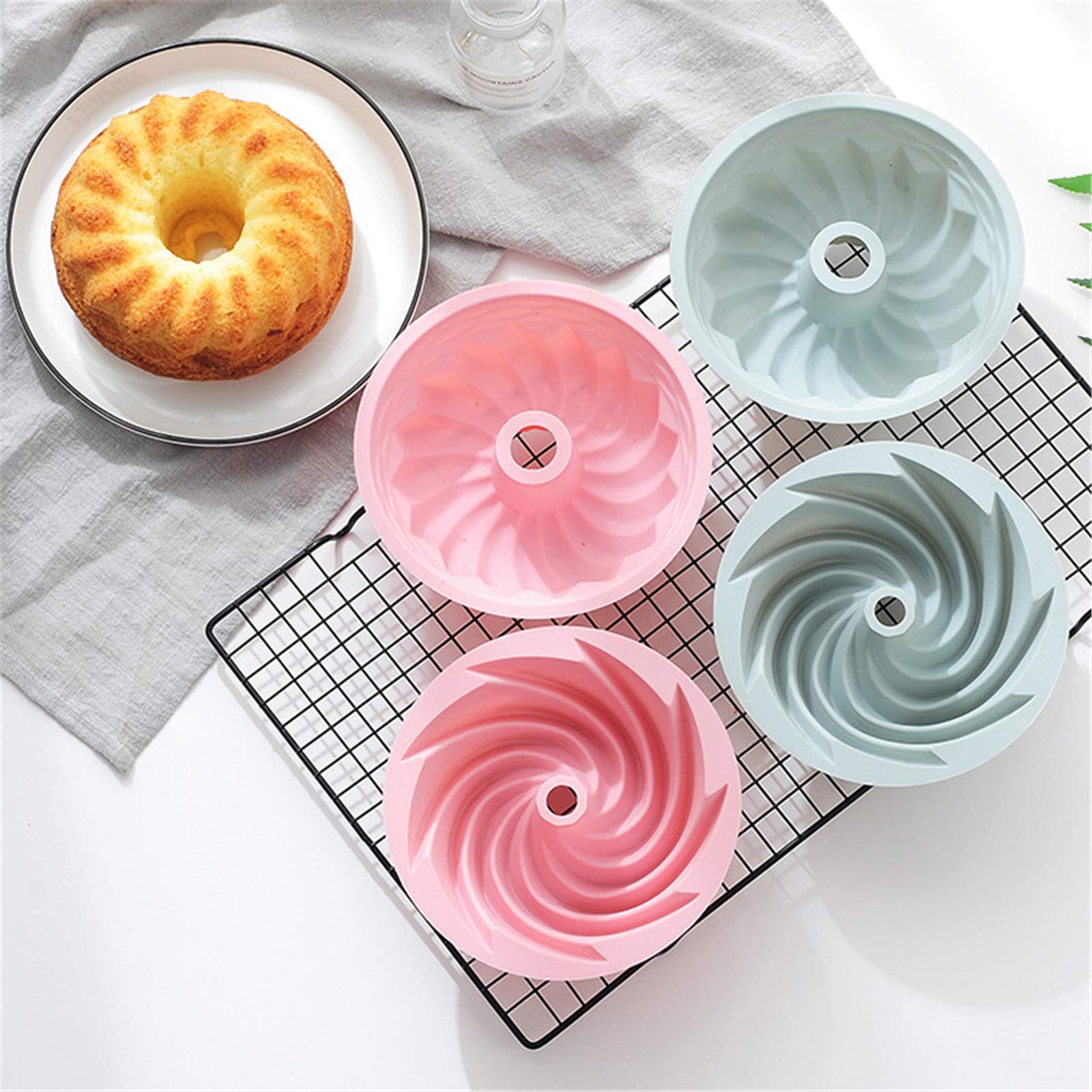 Non-Stick Silicone Cake Pans Set of 2 - 6 Inch Round Swirl Bundt & Mini Loaf Muffin Baking Molds for Pound Cake, Bread, Cupcakes - Perfect for Home Baking, Party Desserts & Holiday Treats (Pink)