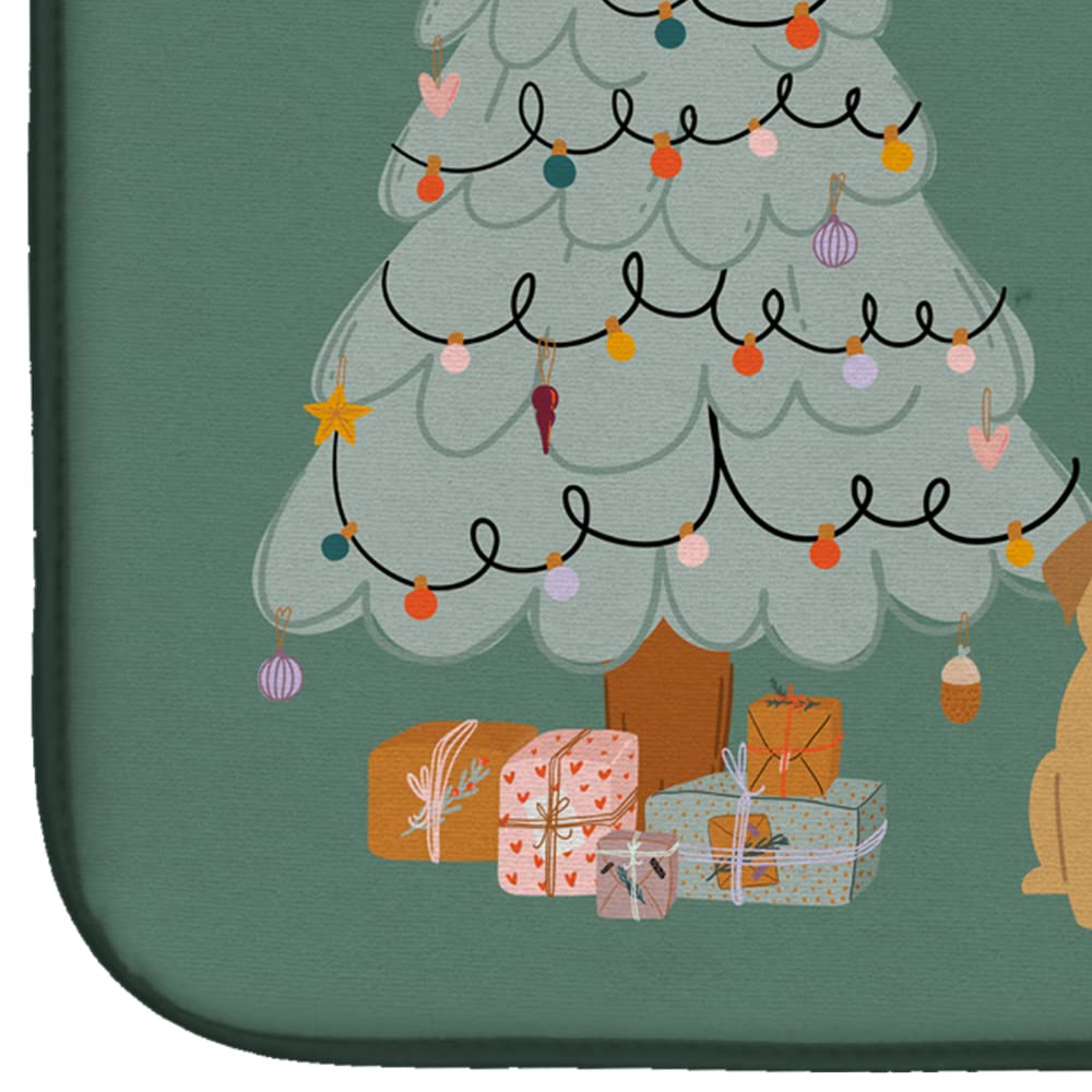 Brown Pug Christmas Dish Drying Mat - Absorbent Kitchen Counter Pad (14x21