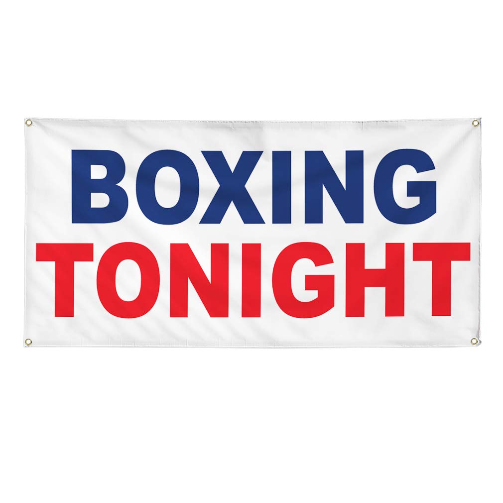 Custom Vinyl Banner - 48x96 Inches, Weatherproof & Durable for Outdoor Use - Boxing Tonight Design in Blue & Red - 8 Grommets for Easy Hanging - Perfect for Sports Events, Yard Signs, and Industrial Displays