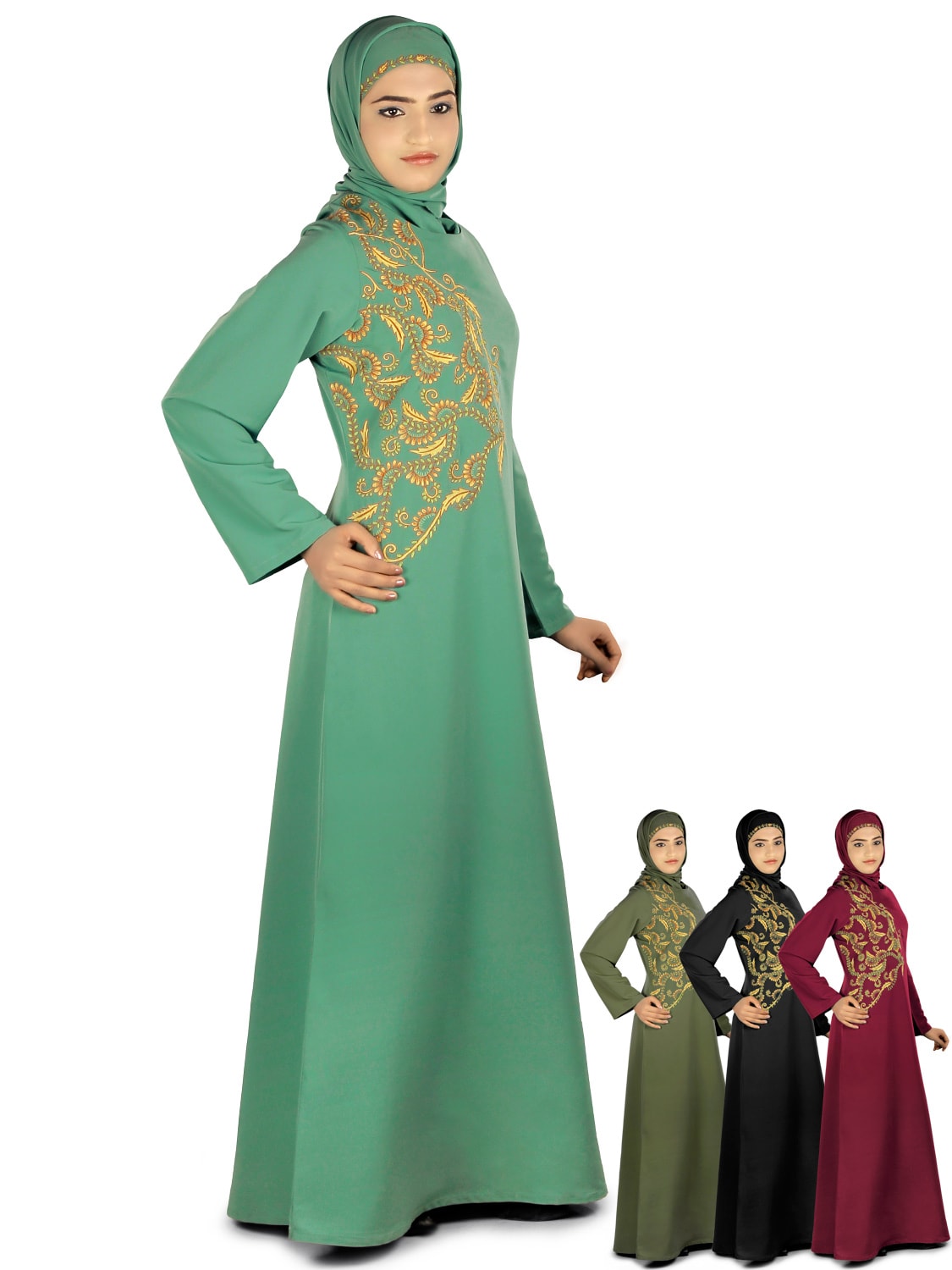 Zinah Green Party Abaya - Elegant Islamic Dress for Women | Perfect for Eid, Weddings & Special Occasions