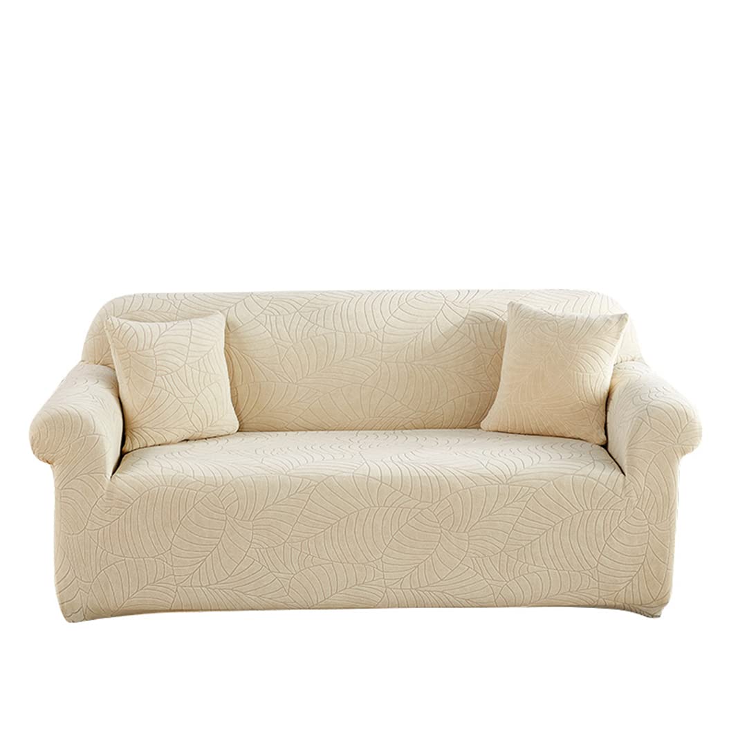 Elastic Sofa Cover Waterproof Solid Color High Stretch Slipcover - Universal Fit for 1 Seat Sofa (230-300cm) - Cream | Protects Furniture from Pets, Spills & Stains - Perfect for Living Room, Apartment & Office Use