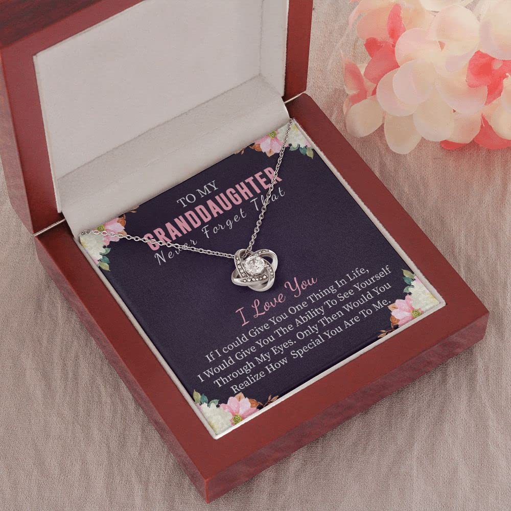 To My Granddaughter Necklace - Sterling Silver Love Knot Pendant Jewelry Gift for Granddaughter from Grandma/Grandpa | Perfect for Birthday, Graduation, Christmas & Wedding | Heartfelt Keepsake for Special Moments