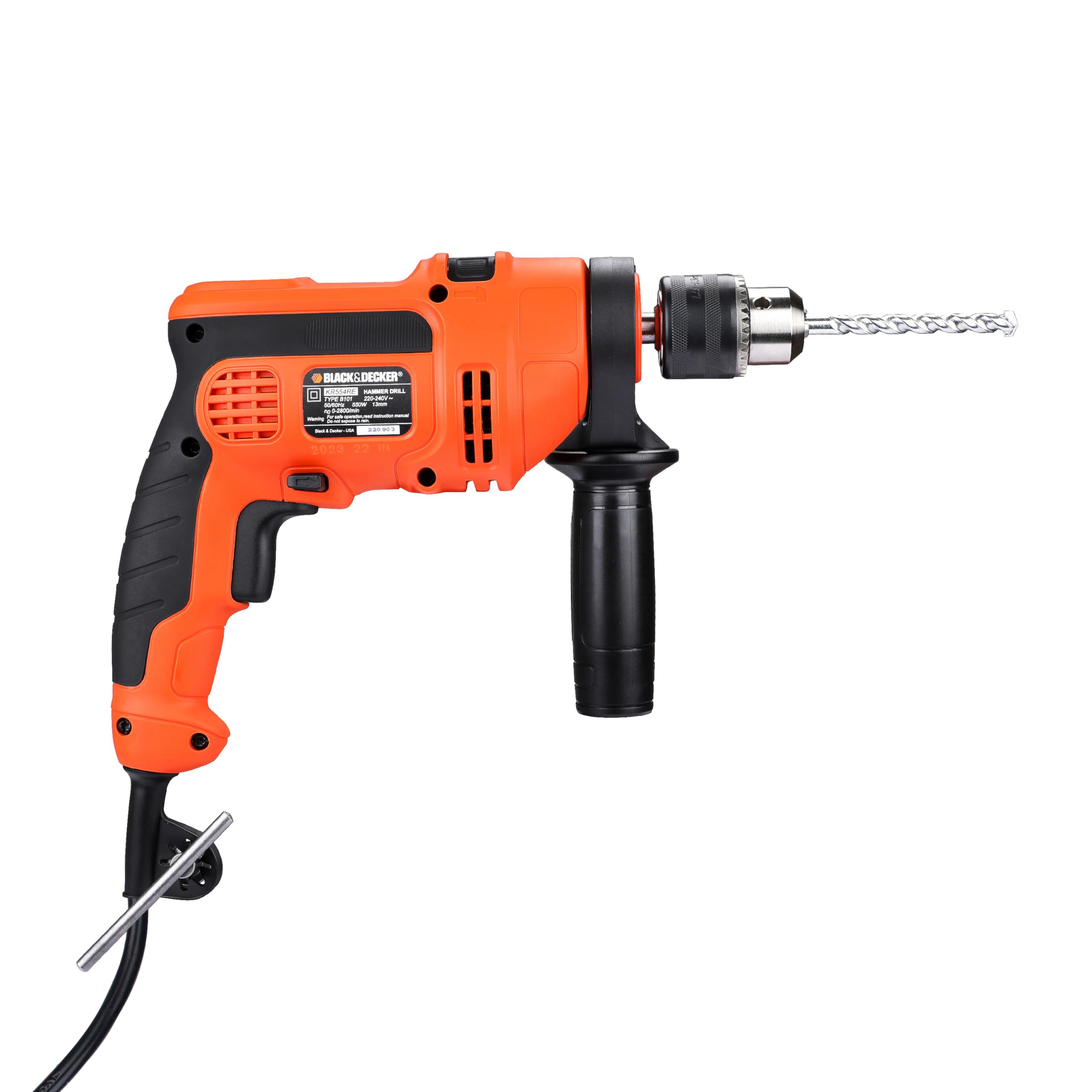 Black & Decker KR554RE 550-Watt 13mm Variable Speed Reversible Hammer Drill - Powerful Corded Electric Drill for Wood, Metal & Masonry - Perfect for DIY Projects, Home Repairs & Construction Work
