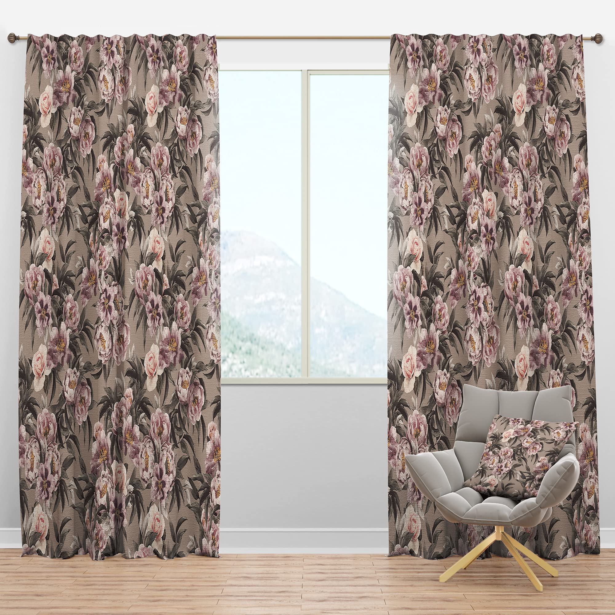 DesignQ Blackout Curtains 'Pink Pansies and Peonies' - Thermal Insulated Single Panel (52x120 inches) for Bedroom & Living Room - Noise Reducing & Energy Saving Window Drapes - Perfect for Home Decor, Nursery, and Office Privacy