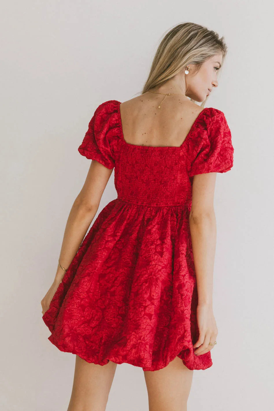 Aisling Red Bubble Mini Dress - Women's Short Sleeve Party Cocktail Dress for Night Out, Date Night & Special Occasions
