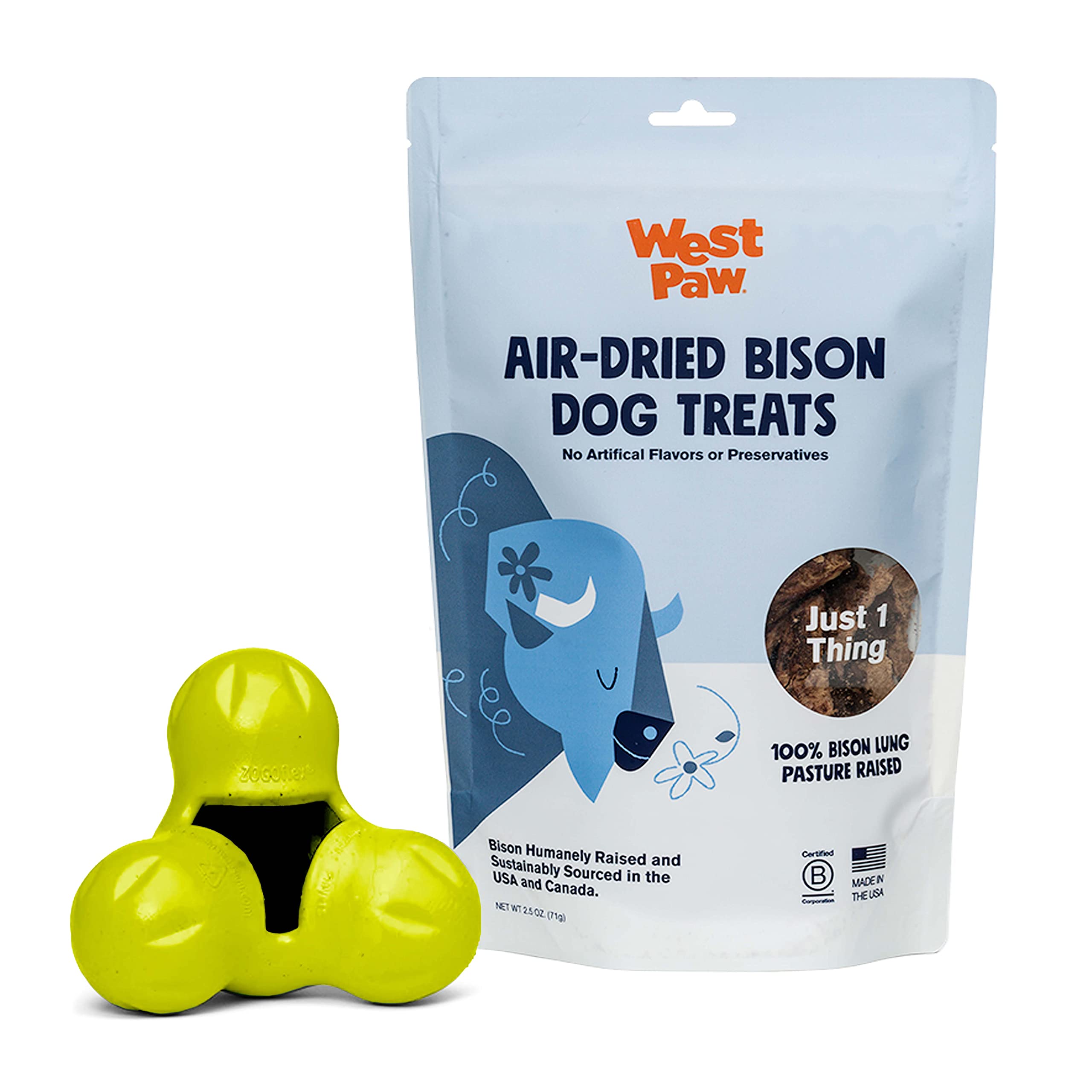 Premium Air-Dried Bison Lung Dog Treats with Zogoflex Tux Interactive Treat Dispenser Toy Bundle – All-Natural, High-Protein Dog Chews & Puzzle Feeder for Mental Stimulation – Perfect for Training, Enrichment & Dental Health – Holds Kibble & Treats for Medium to Large Dogs