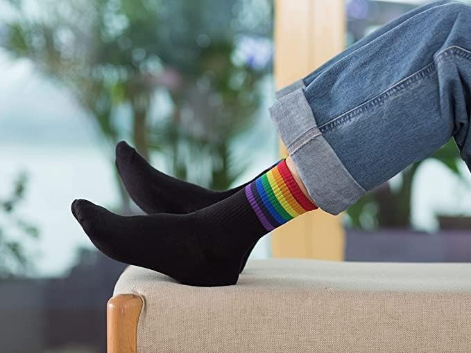 6 Pairs Rainbow Striped Retro Crew Socks for Women - Athletic Running Socks, Casual Cotton Socks (Black & White) - Lightweight & Breathable for Spring & Summer - Perfect for Gym, Running, Workout and Daily Wear