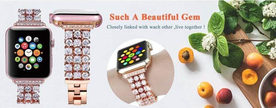 Diamond Band for Apple Watch Series 6/5/4/3/SE - 44mm 42mm 40mm 38mm Stainless Steel Replacement Strap - Perfect for Workouts, Daily Wear & Special Occasions