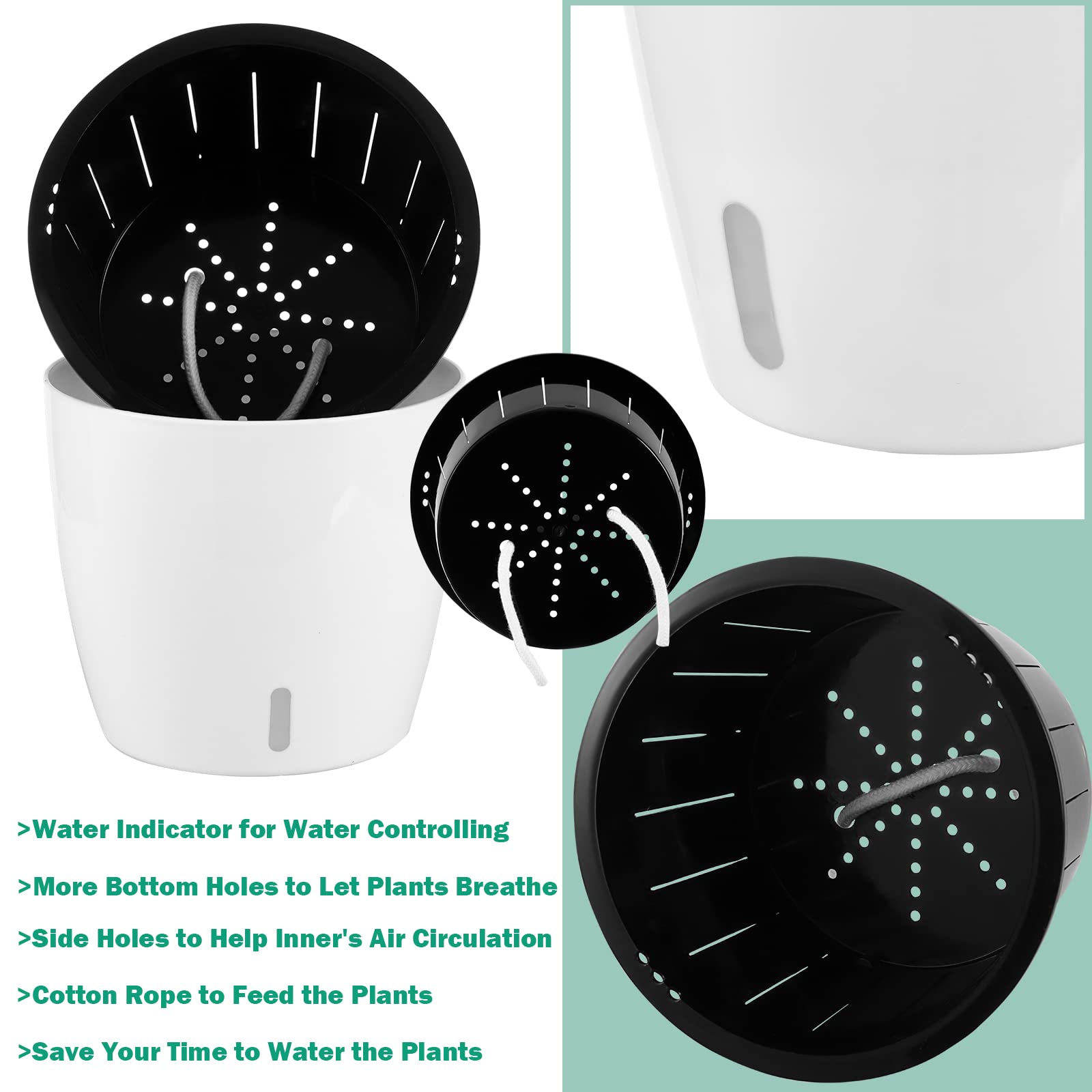 Planterhoma 6.7 Inch Self Watering Plant Pots - 4 Pack African Violet Pots with Water Level Indicator, Drainage Holes & Wick System - Ideal for Orchids, Devil's Ivy, Succulents - Perfect for Home, Office & Indoor Gardening