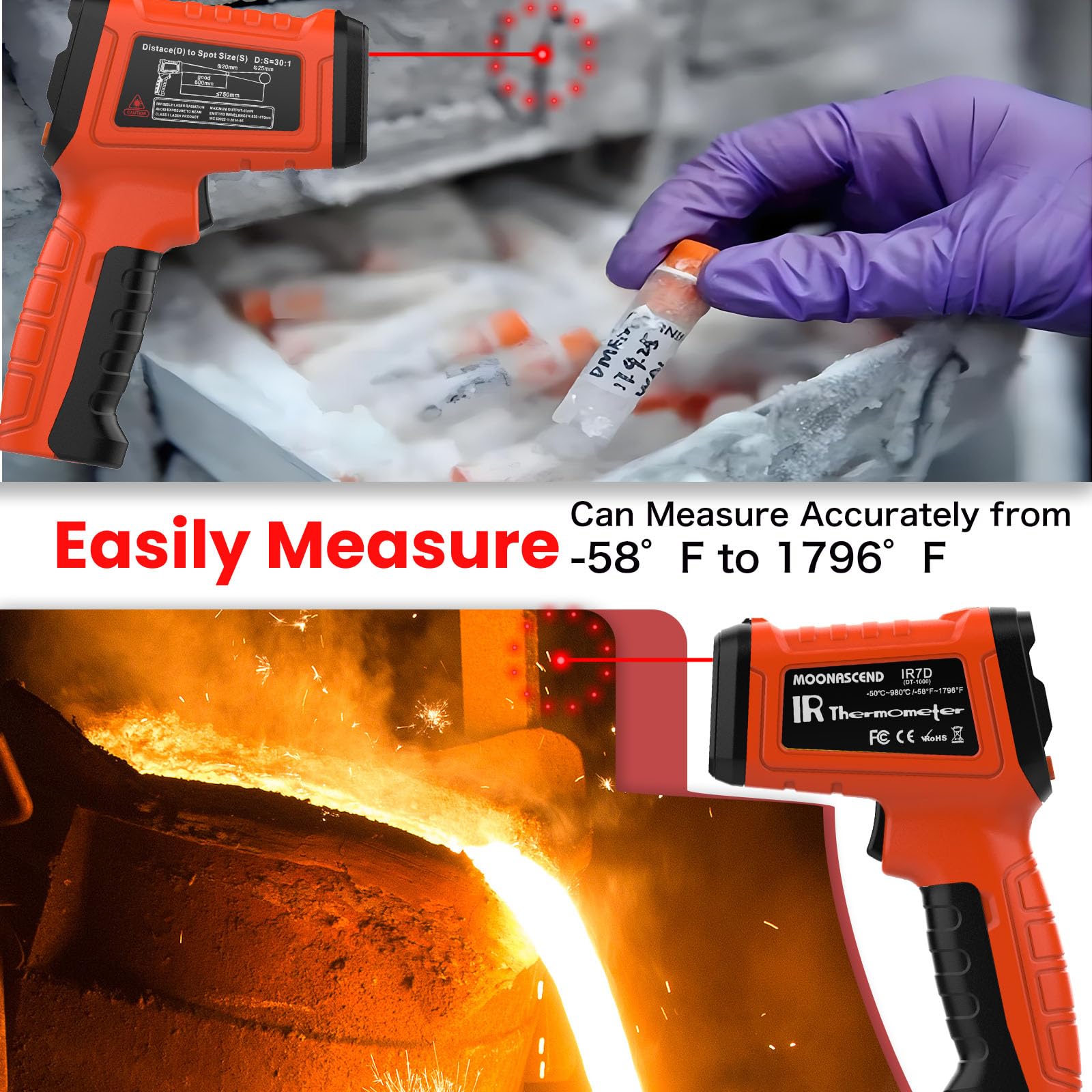 30:1 Digital Infrared Thermometer Gun -58°F to 1796°F (-50°C to 982°C) with Laser Pointer - Non-Contact Temperature Gun for Cooking, Pizza Oven, BBQ, HVAC, Automotive Engine & Industrial Use - Perfect for Home Kitchen, Restaurant, Auto Repair and Manufacturing