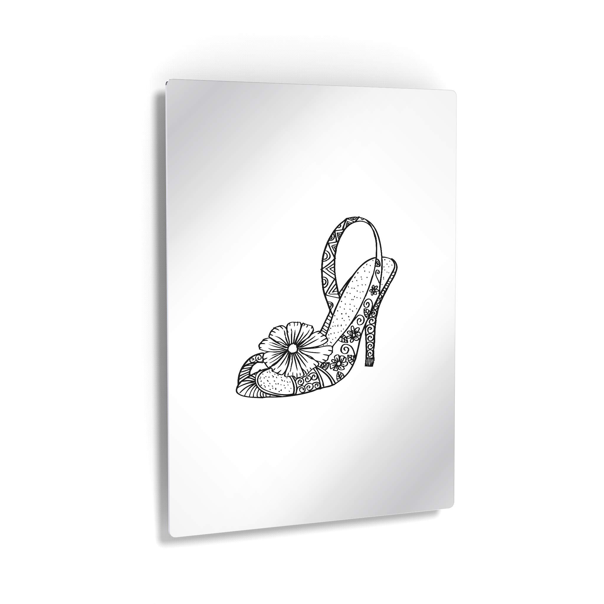 Black and White Floral High Heels Women's Shoes - Fashionable Glam Metal Print Wall Art (17x11 inches) for Office, Bathroom, Teen Girl's Room, Women's Dorm, Bedroom & Living Room Decor - Perfect for Home & Gift Giving