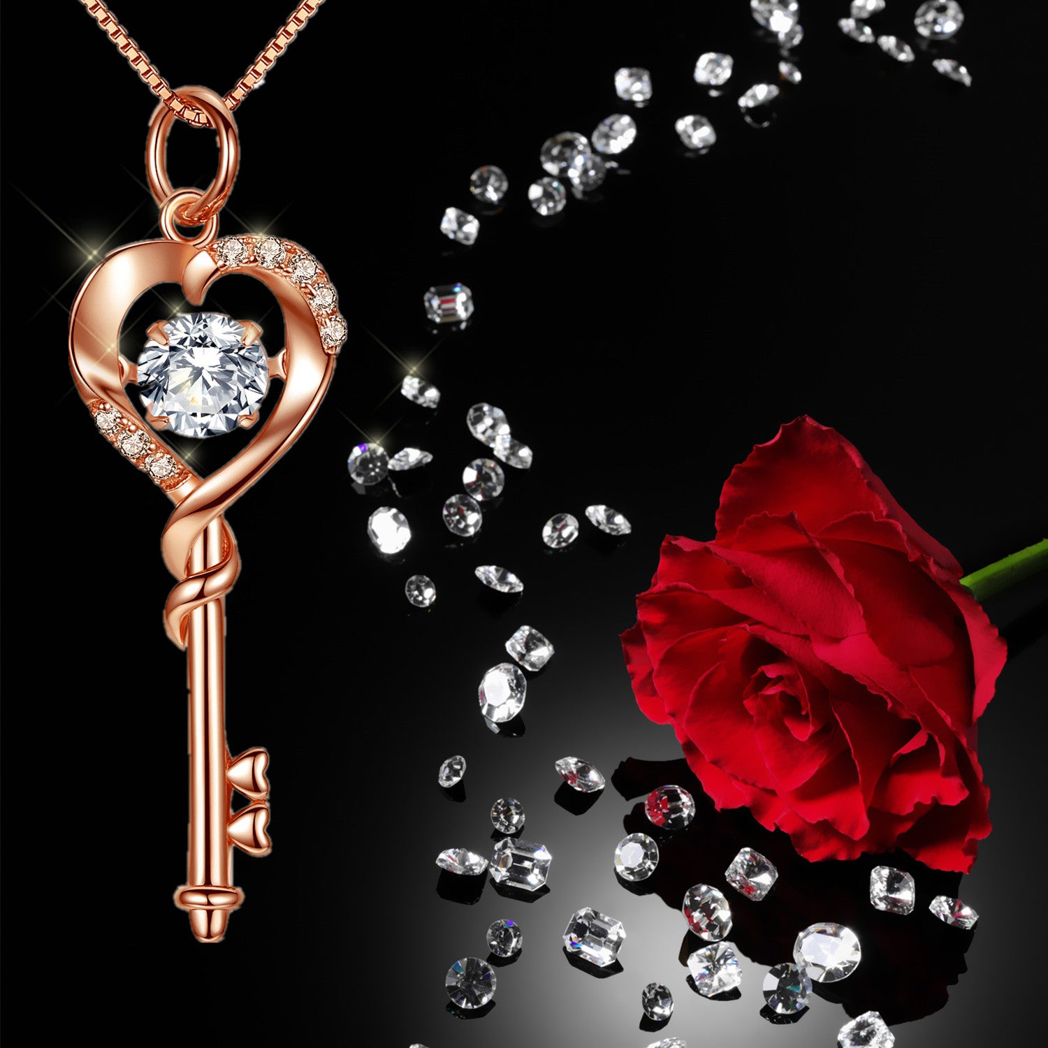 Rose Gold Plated Sterling Silver Heart Pendant Necklace with 0.9ct Diamond - Perfect for Valentine's Day Gifts & Anniversary Jewelry