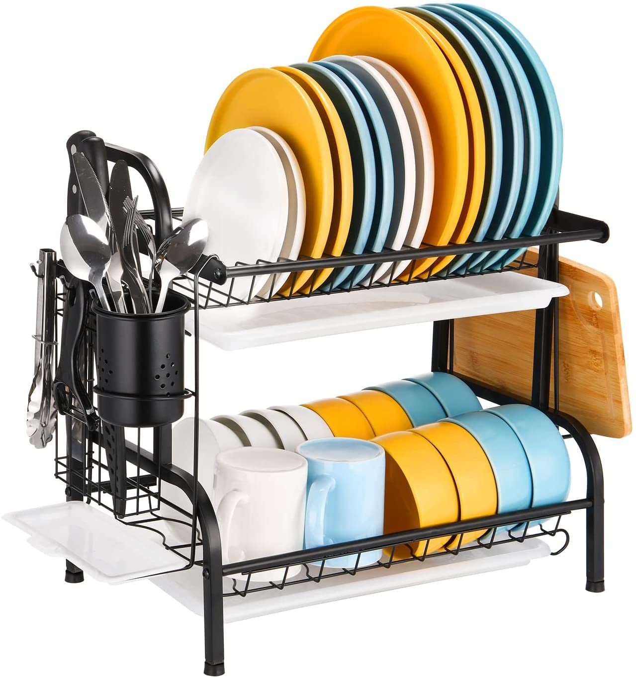 2-Tier Stainless Steel Dish Drying Rack with Drainboard | Space-Saving Kitchen Organizer for Dishes & Utensils