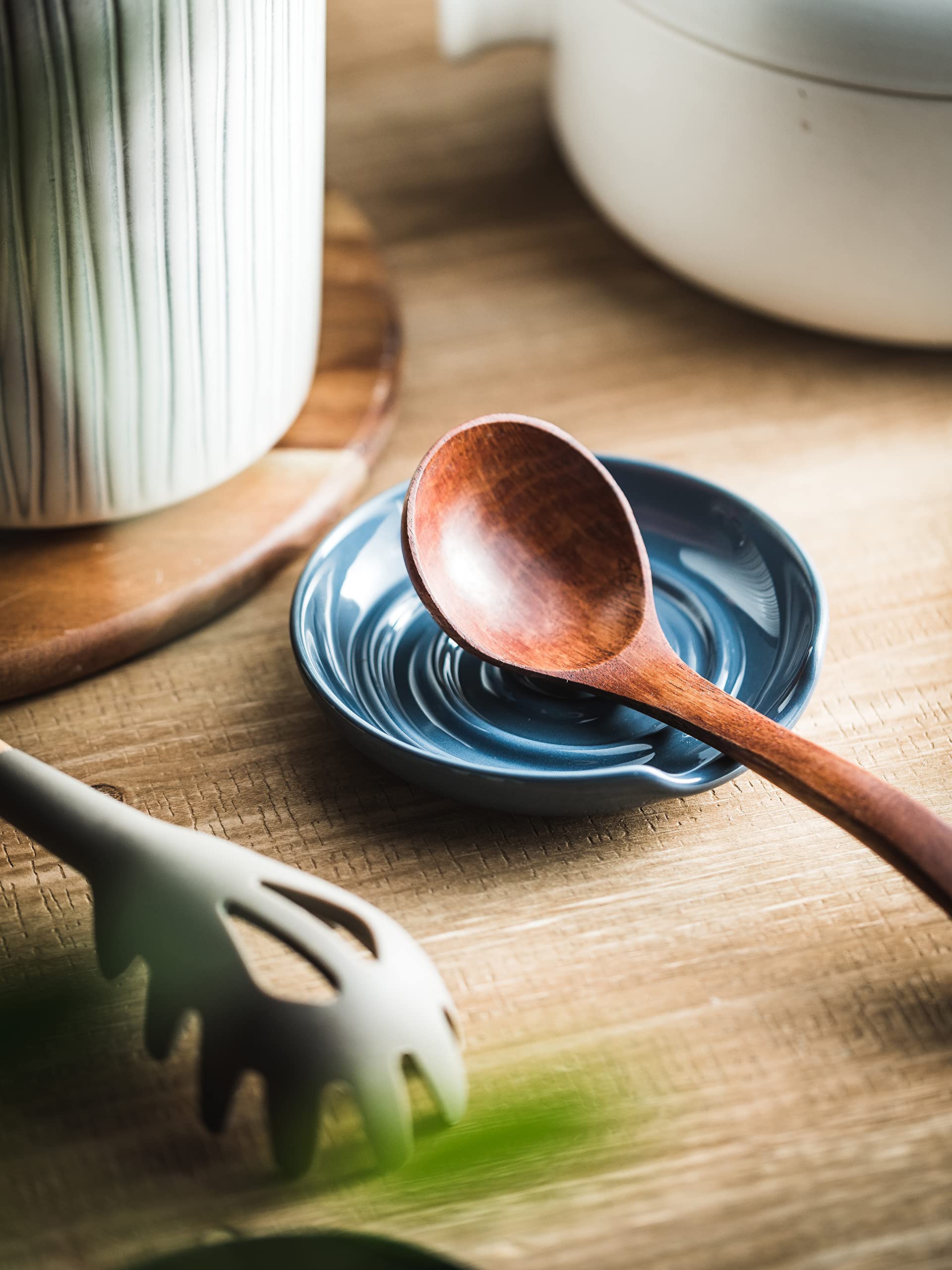 Ceramic Spoon Rest Holder for Kitchen Countertop - Dark Blue Stovetop Spoon Stand for Cooking, Coffee Bar & Dining Decor - Perfect for Stovetops, Countertops & Kitchen Organization
