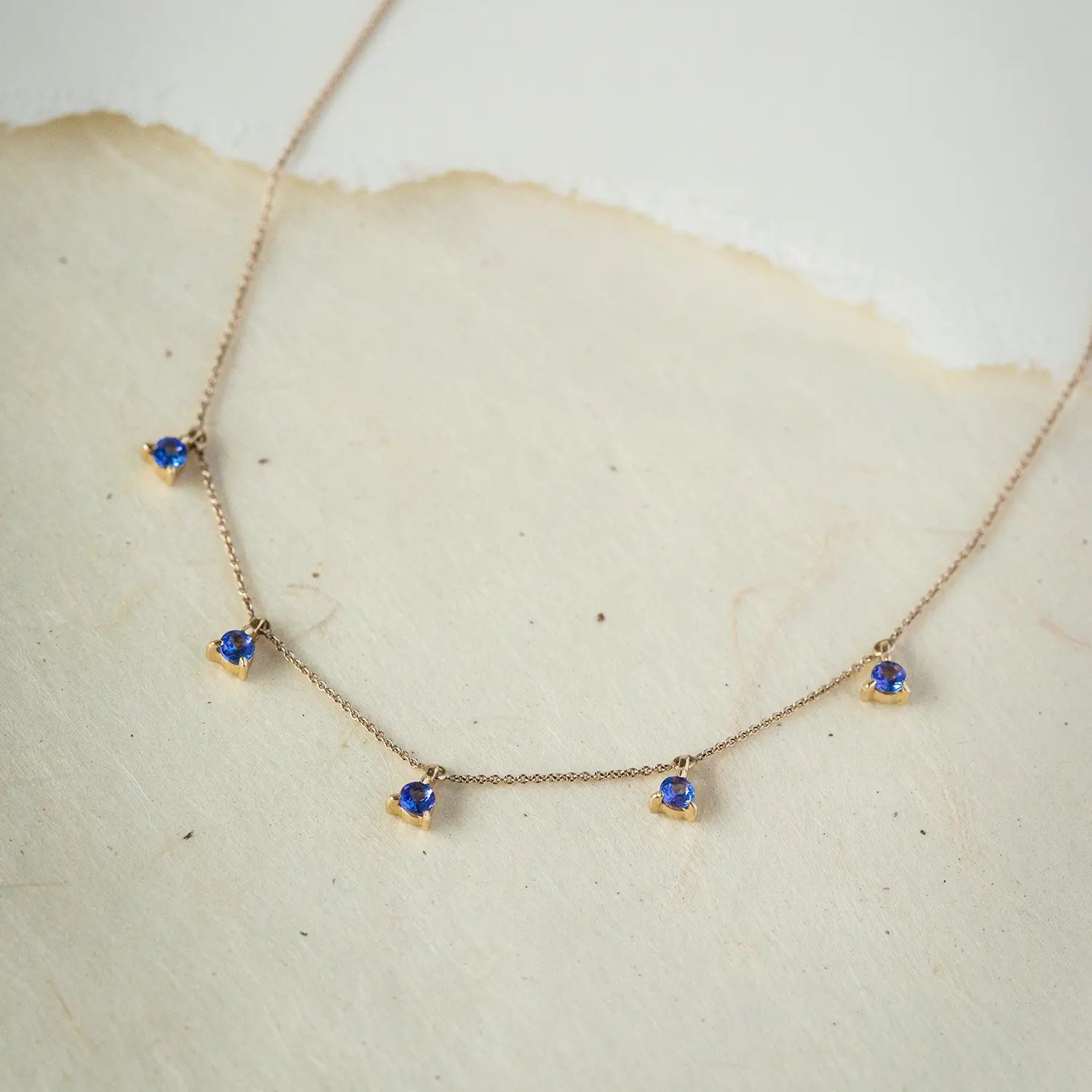 14K Yellow Gold Wildflower Tanzanite Petal Necklace – Elegant Floral Jewelry for Women, Perfect for Weddings, Anniversaries & Special Occasions