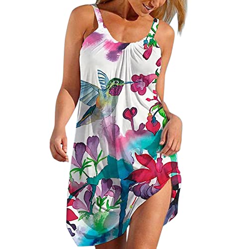 Plus Size Summer Dresses for Women - Floral Print Loose Swing Sundress Sleeveless Casual Boho Beach Cover Up Dress (Hot Pink, Size S) | Perfect for Beach Vacations, Pool Parties & Summer Outings