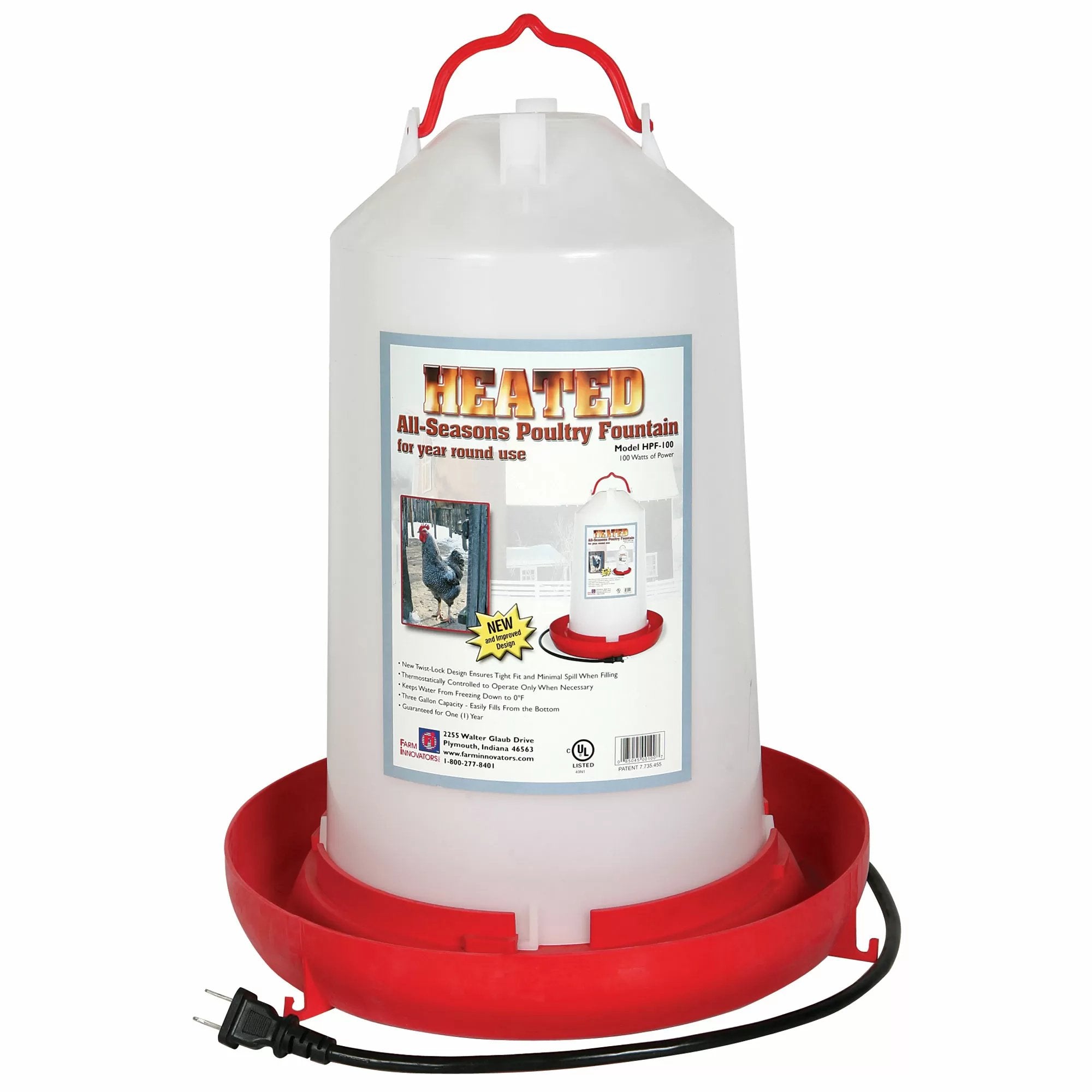 Farm Innovators™ 3 Gallon Heated Poultry Waterer - Winter-Proof Automatic Chicken Waterer for Coops, Ducks & Birds - Perfect for Freezing Temperatures & Outdoor Use