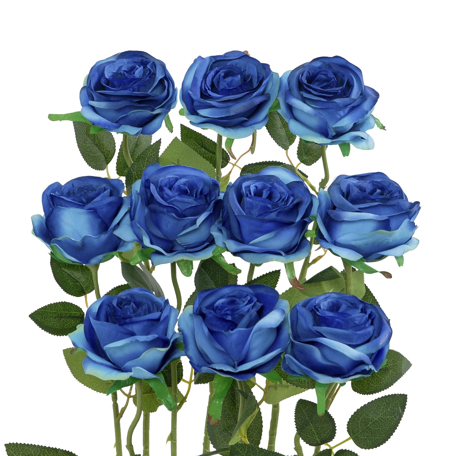 10PCS Realistic Artificial Silk Roses with Stems - Long Stem Fake Roses Bouquet for Wedding, Valentine's Day, Home Decor, Table Centerpieces & Party Arrangements