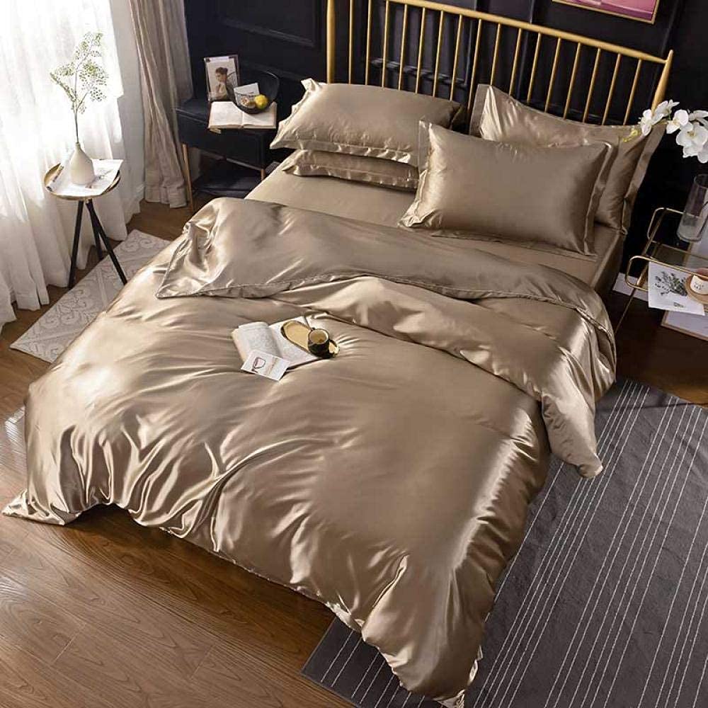 Luxury Satin Silk Bed Sheet Set - 100% Soft Linen Duvet Cover, Flat & Fitted Sheets - Twin/Full/Queen/King Size 4-Piece Bedding Set (Black) - Perfect for Master Bedroom, Guest Room & Hotel Decor