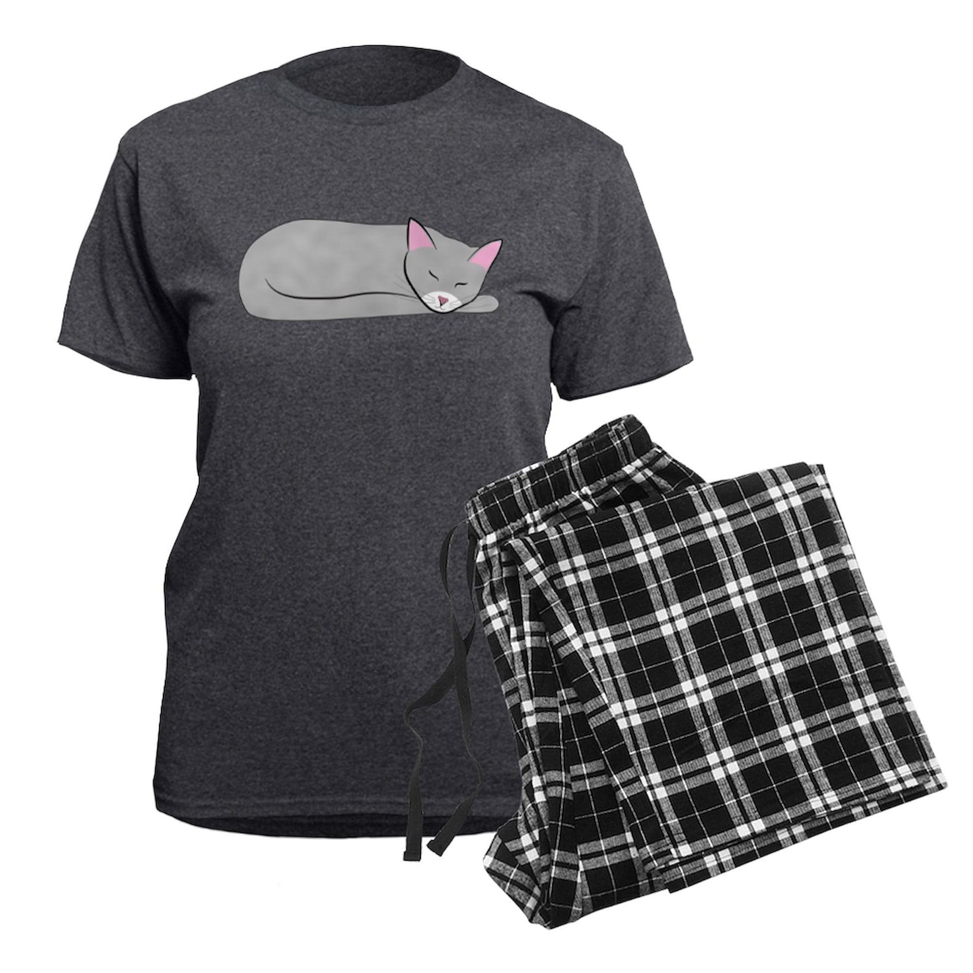 Sleeping Cat Women's Lightweight Pajama Set - Charcoal Grey Novelty Sleepwear for Women | Cozy Lounge & Sleepwear for Relaxing Evenings