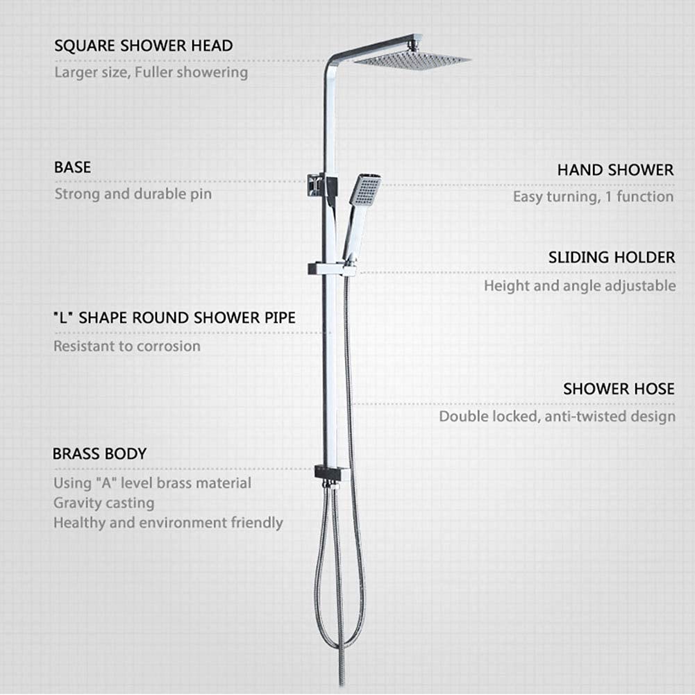 Premium Brass Single Handle Wall Mounted Shower Faucet Set - Chrome Rain Shower Mixer Tap with Hot/Cold Water Control for Bathroom & Spa Luxury Experience