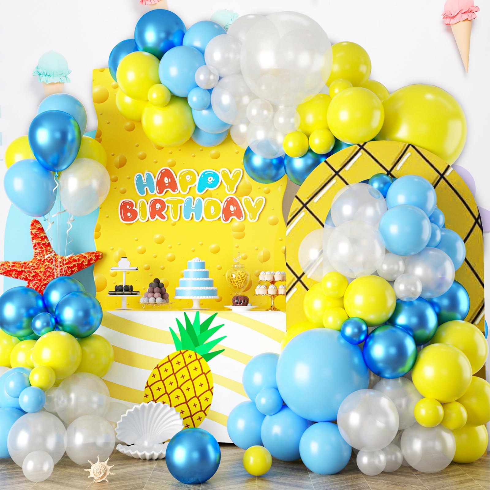 60 Pcs 12 Inch Metallic Blue & Yellow Sponge Balloons - Cartoon Themed Party Decorations for Birthday, Baby Shower, Engagement | Kids Party Supplies, Indoor & Outdoor Decor