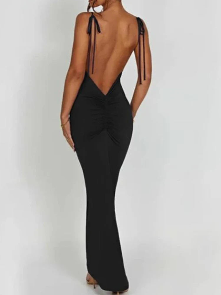 Elegant Deep Open Back Backless Slim Maxi Dress for Women - Spaghetti Strap Sleeveless Bodycon Long Dress - Perfect for Sexy Club Parties, Evening Events & Date Nights - Vestidos de Mujer