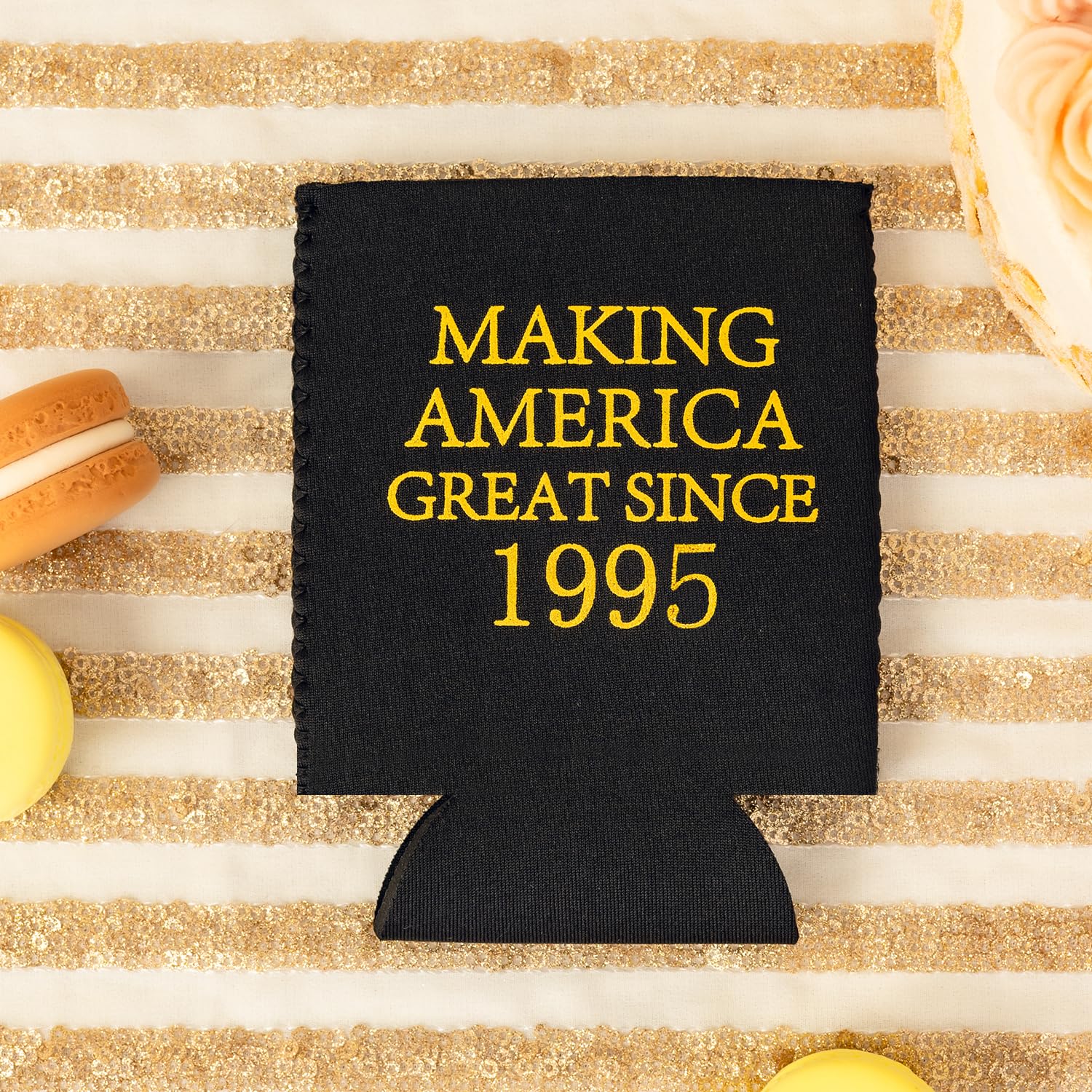 30th Birthday Beer Sleeve Can Cooler - Insulated Neoprene Can Covers (24-Pack) - Black & Gold Design for Beer & Soda - Perfect for Birthday Parties, Tailgates & Outdoor Events - Since 1995