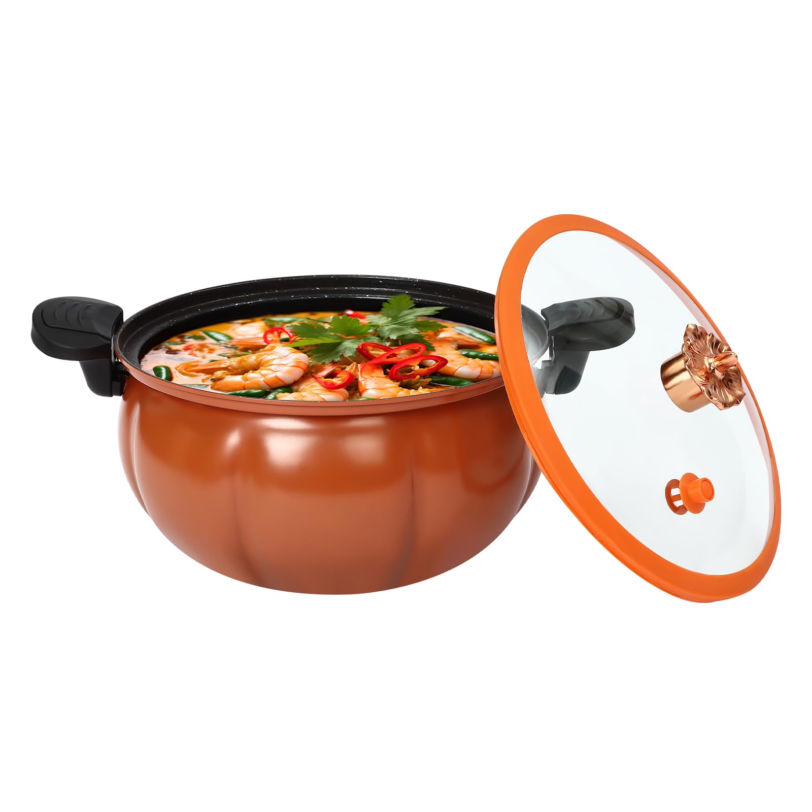 8L/2.11Gal Orange Pumpkin-Shaped Micro Pressure Cooker Pot - Maifan Stone Non-Stick Coating, Multi-Function Home Kitchen Essential for Healthy Cooking, Steaming & Meal Prep
