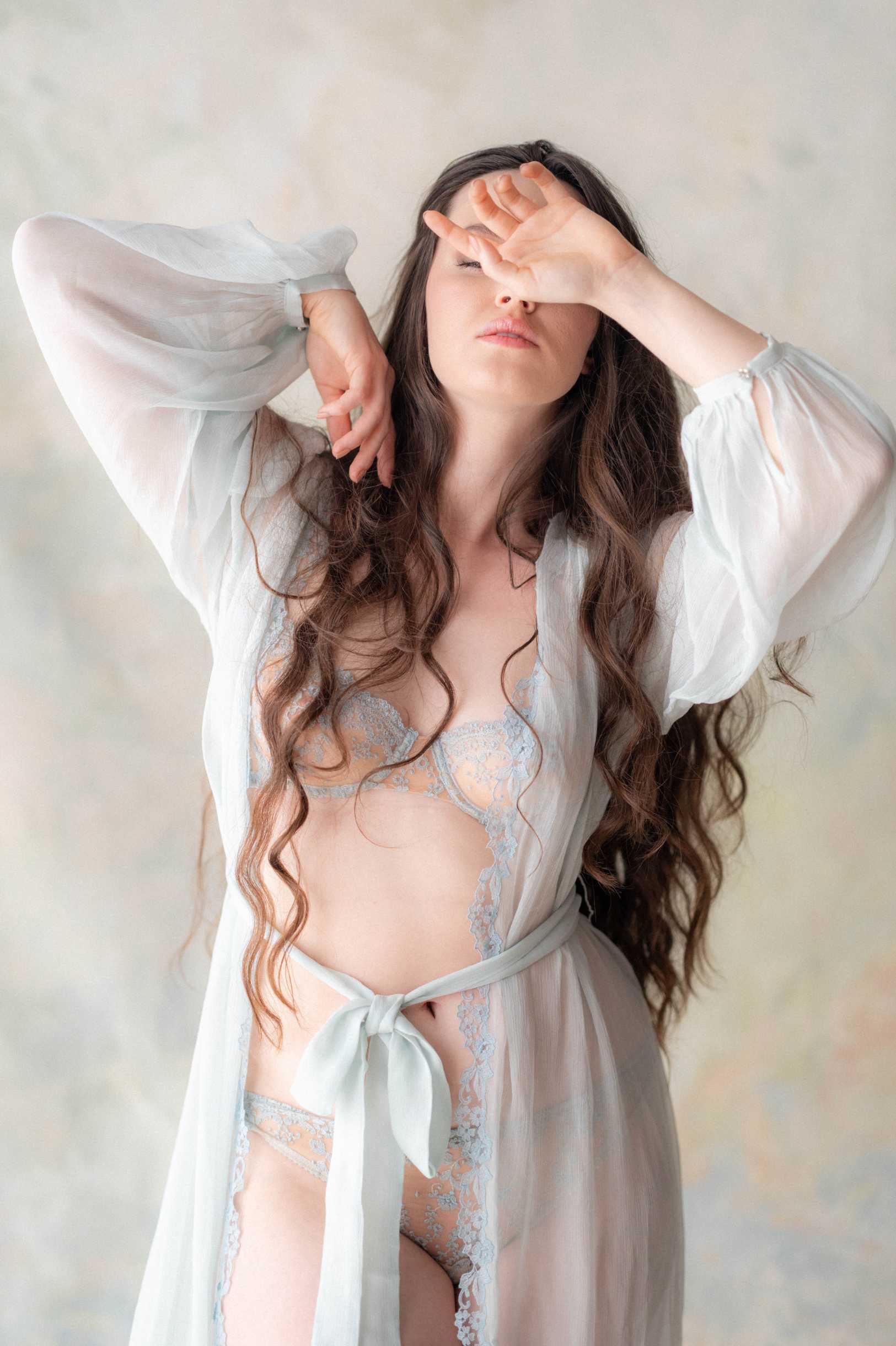 Elegant Primavera Silk Chiffon & French Lace Embroidered Bridal Robe - Perfect for Wedding Morning, Bridal Shower & Honeymoon Getaway