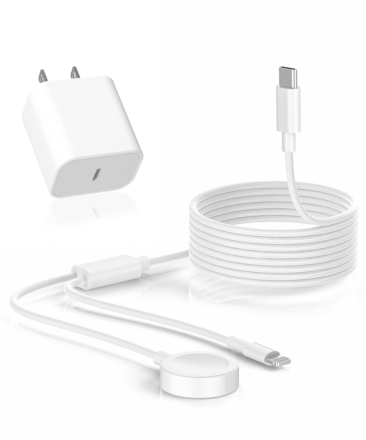 Apple Watch Charger 2-in-1 20W USB-C Certified Magnetic Wireless Charging Cable with Wall Adapter - 6.6FT Fast Charging for Apple Watch Series 8/7/6/5/4/3/SE & iPhone 14/13/12/11 - Perfect for Home, Office, Travel & Nightstand Charging