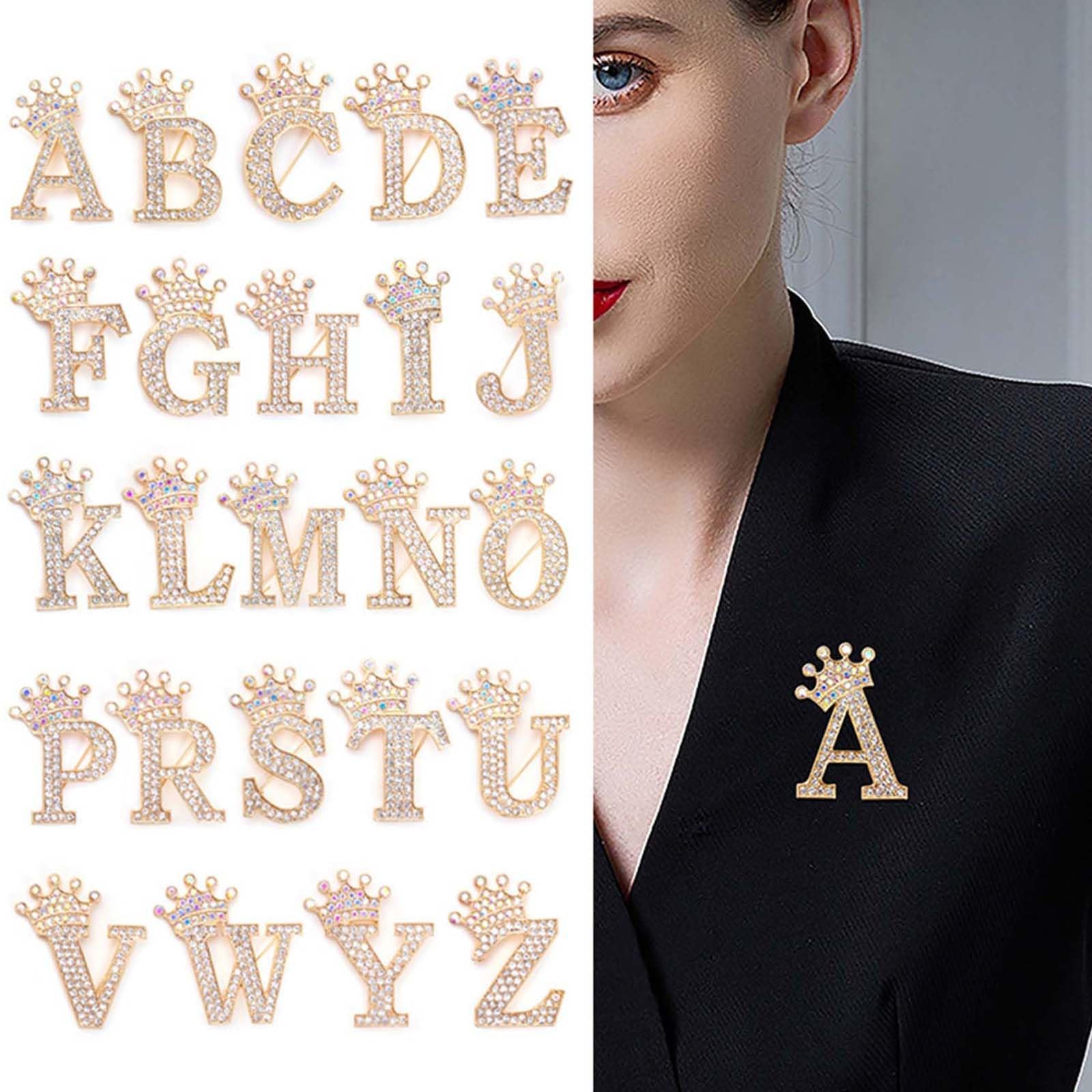 Elegant A-Z Letter Brooch Pins for Women - Rhinestone Crystal Initial Jewelry - Customizable Fashion Accessories for Backpacks, Jackets & Hats - Perfect Gift for Men and Women (Weddings, Parties, Office Wear)