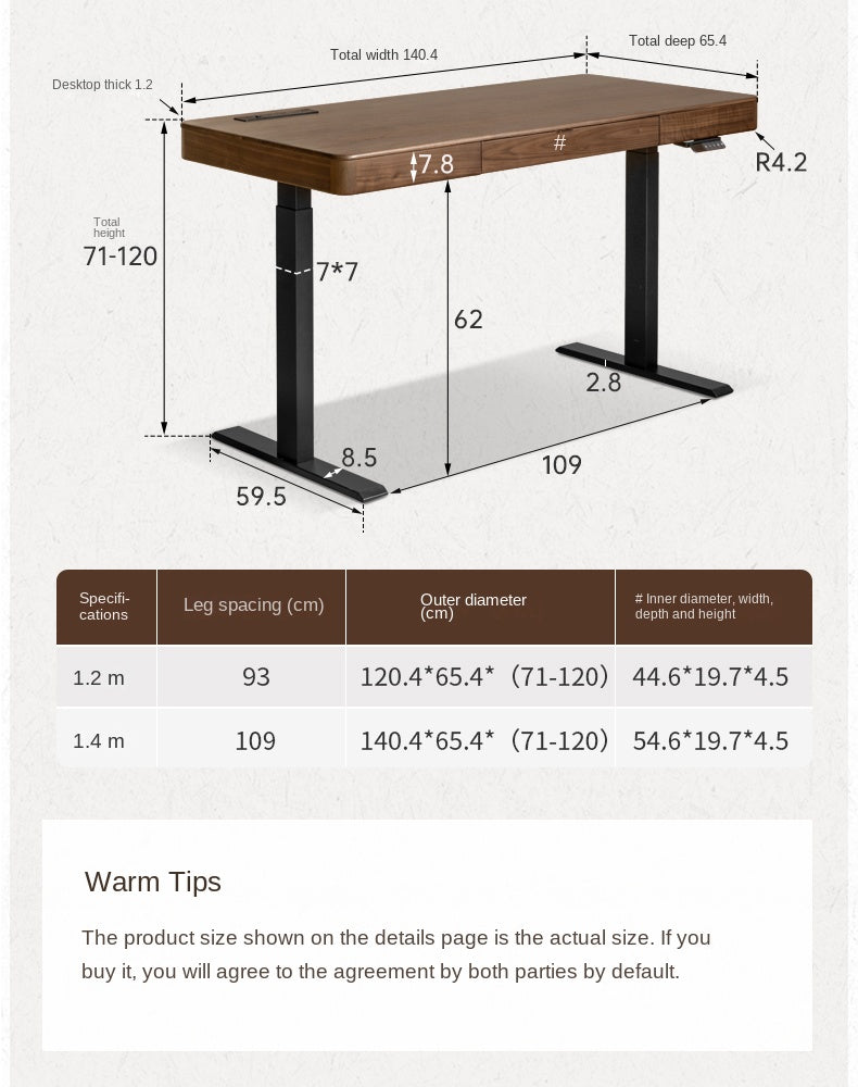 Premium Black Walnut Solid Wood Electric Height Adjustable Standing Desk - Ergonomic Home Office Computer Workstation for Remote Work & Gaming Setup