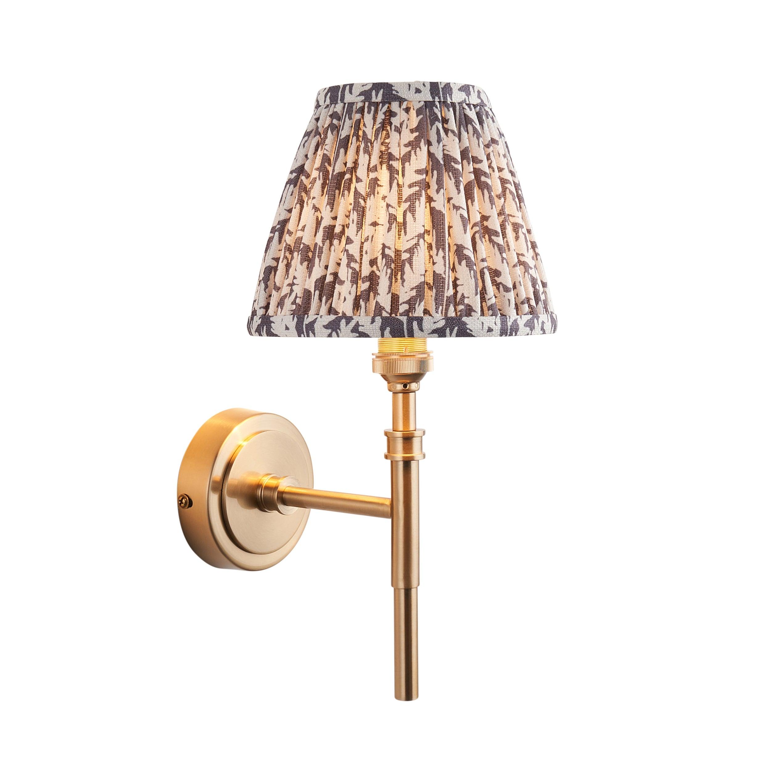 Chester Brass Wall Light with Pearl Grey Leaf 16cm Shade - Elegant Vintage Sconce for Bedroom, Hallway & Living Room Lighting