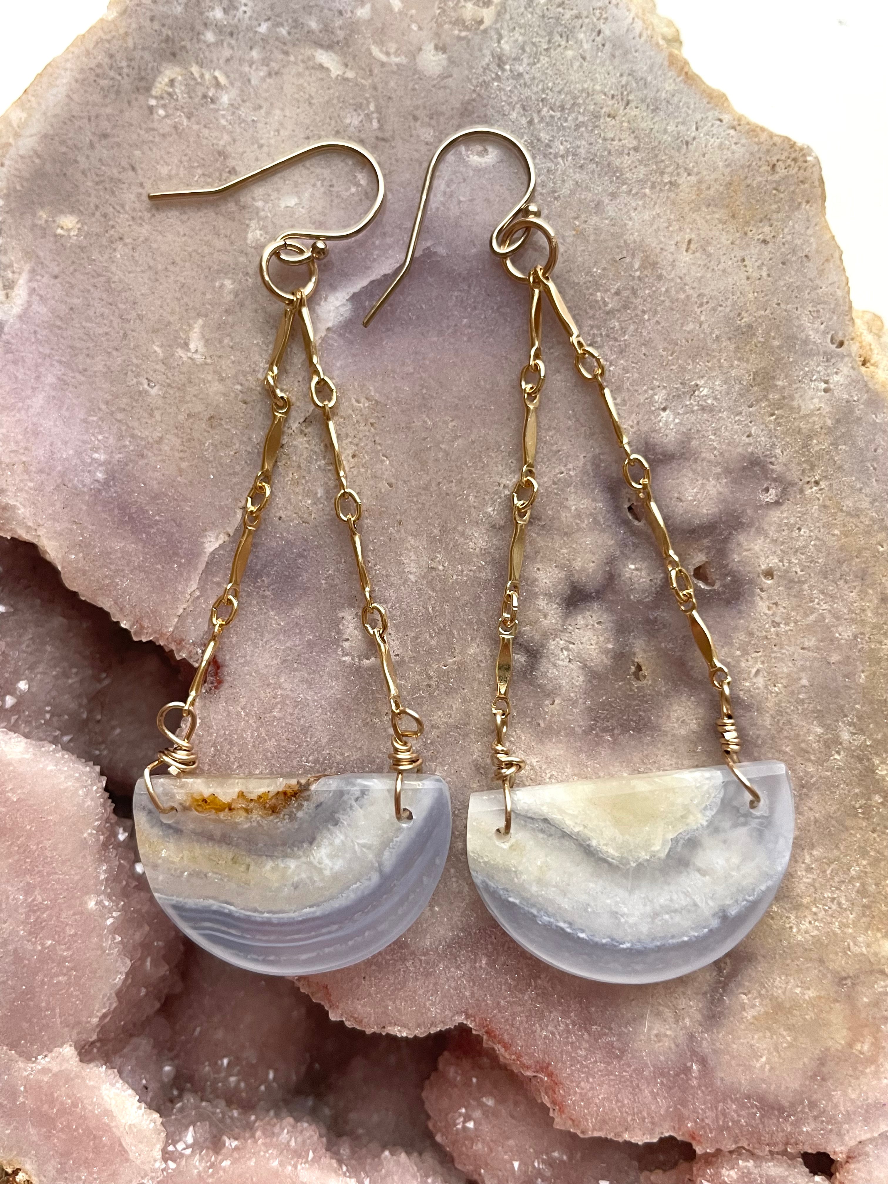 Blue Lace Agate Earrings 14K Gold Filled - Elegant Dangle Earrings for Women, Perfect for Wedding, Party & Everyday Wear