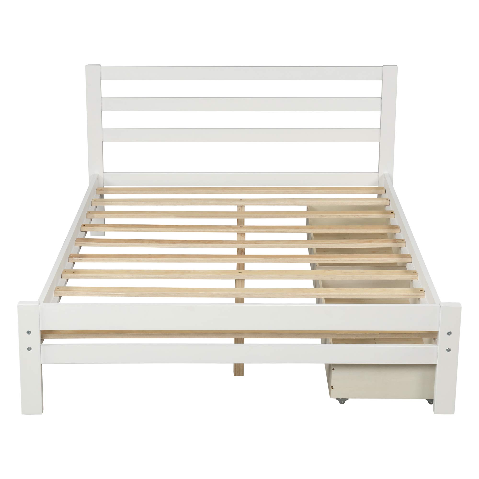 Full Size Wood Platform Bed with Storage Drawers - Sturdy Headboard & Footboard for Teens & Adults - No Box Spring Needed - Perfect for Small Bedrooms