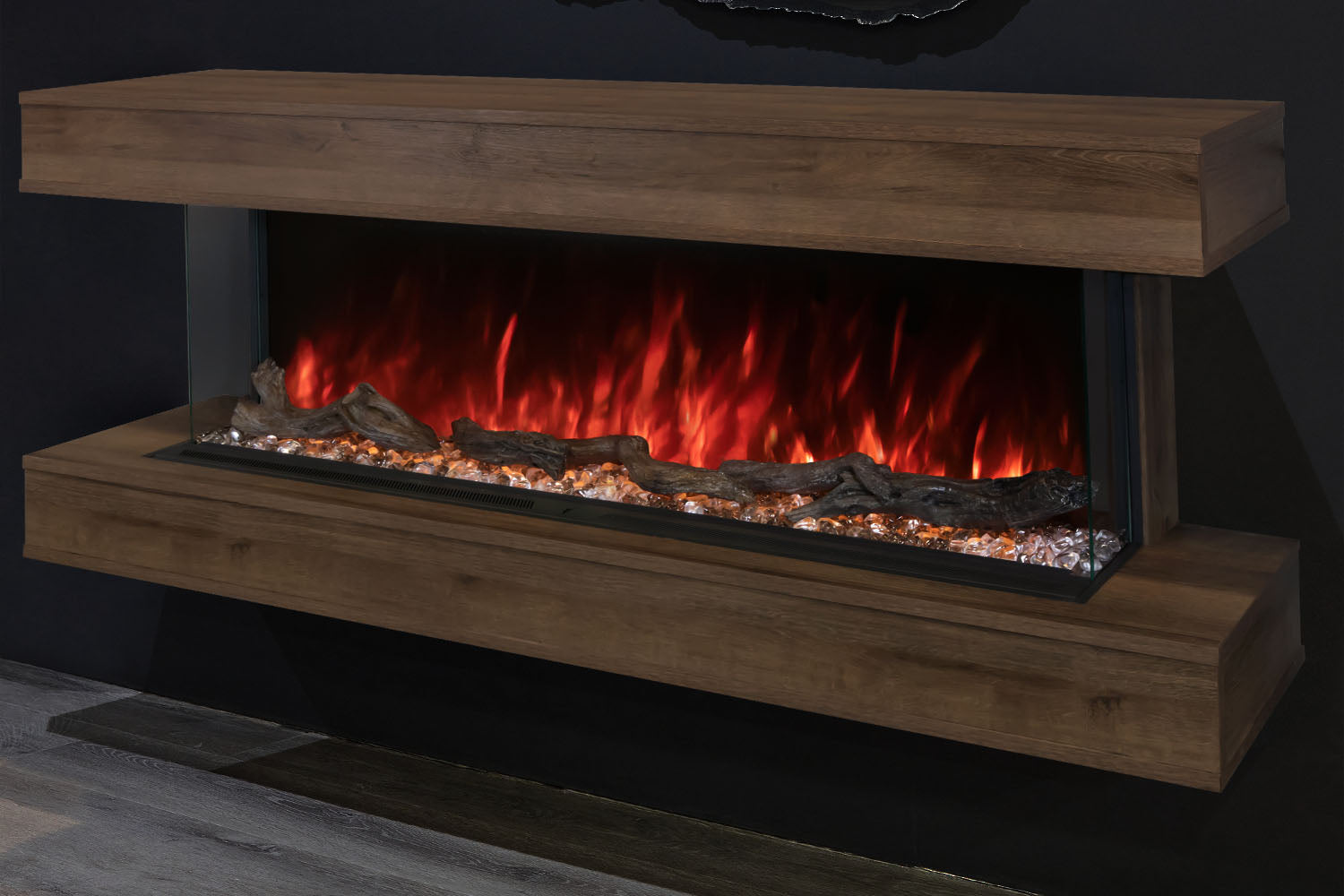 Modern Flames Landscape Pro 70'' Electric Fireplace Wall Mount with Weathered Walnut Mantel - Perfect for Living Room, Bedroom & Office Ambiance
