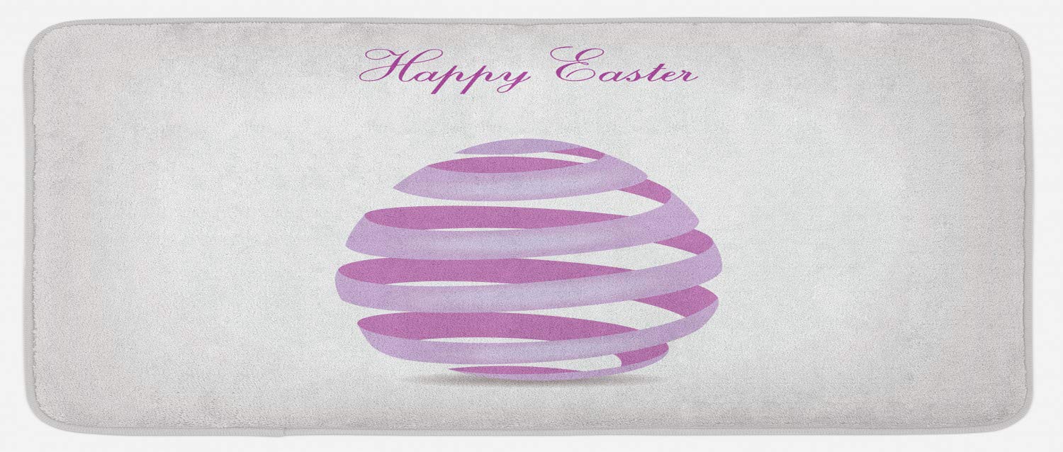 Ambesonne Easter Kitchen Mat - Non-Slip Plush Decorative Rug with Ornate Egg-Shaped Ribbon Design, 47