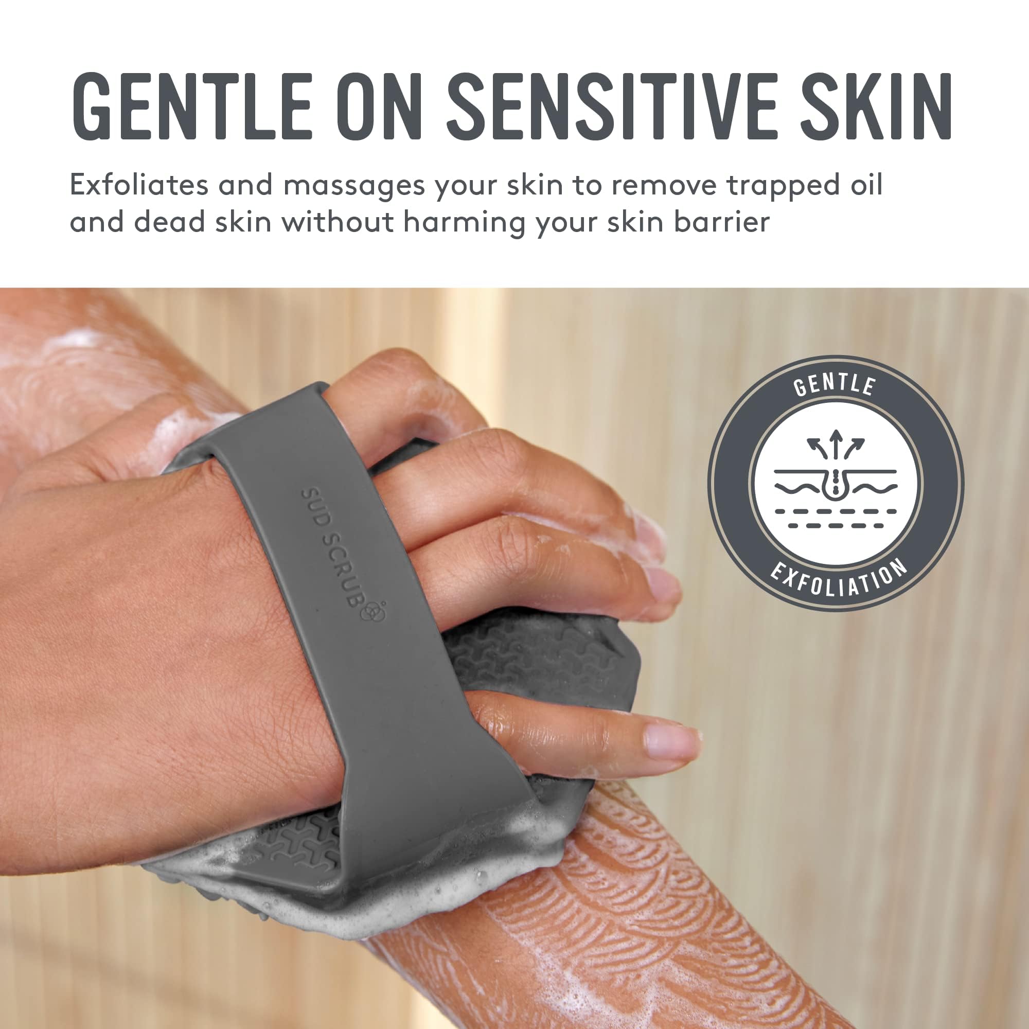 Antimicrobial Silicone Body Scrubber with Charcoal - Exfoliating Shower Brush for Sensitive Skin | Eco-Friendly Bath Scrubber for Deep Cleansing & Dead Skin Removal | Perfect for Daily Shower, Spa, and Exfoliation Routine