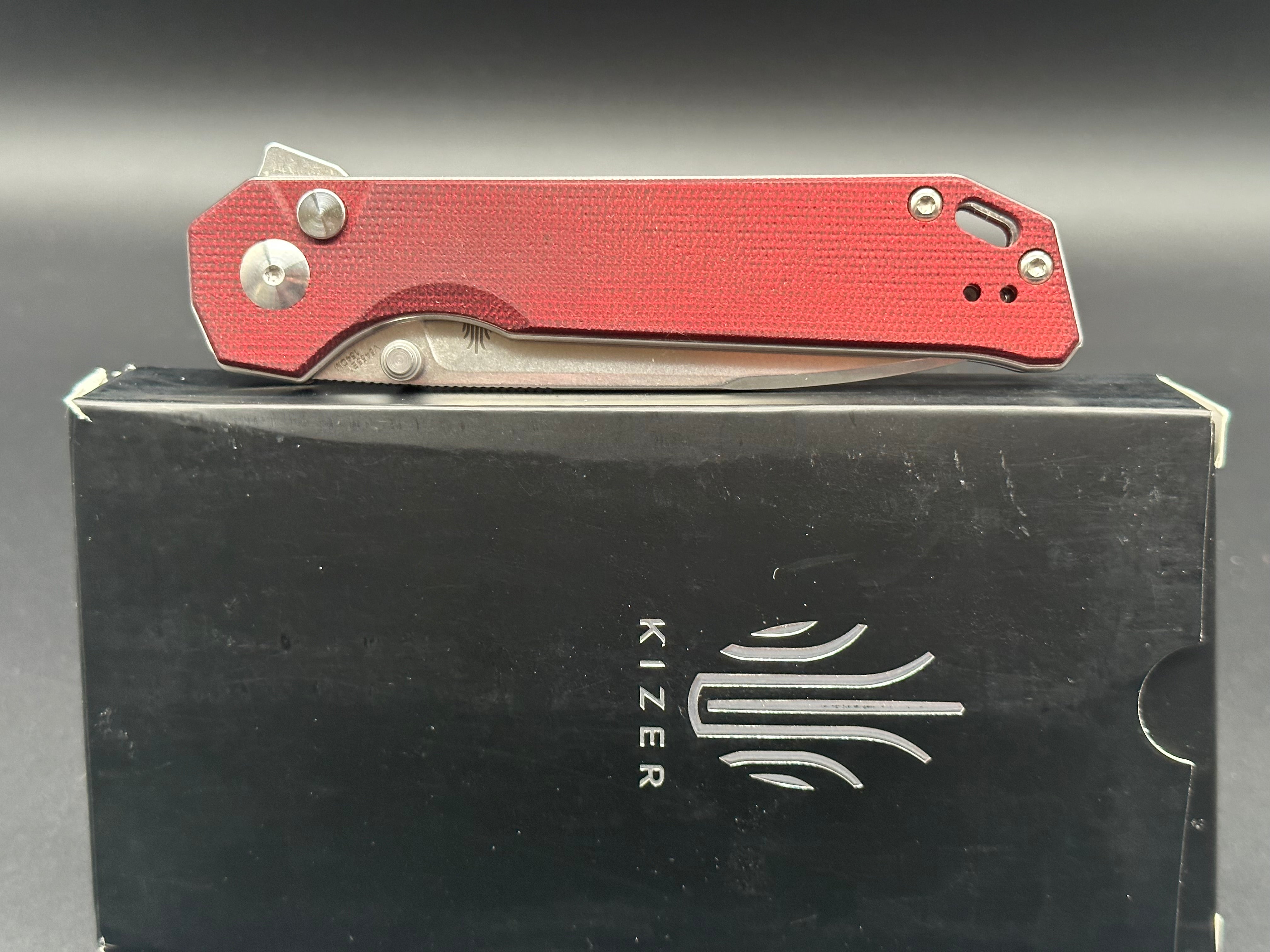 BEGLEITER XL Button Lock Flipper Knife - 154CM Steel Plain Edge, Dyed Red Micarta Handle - EDC, Outdoor, Camping & Tactical Use