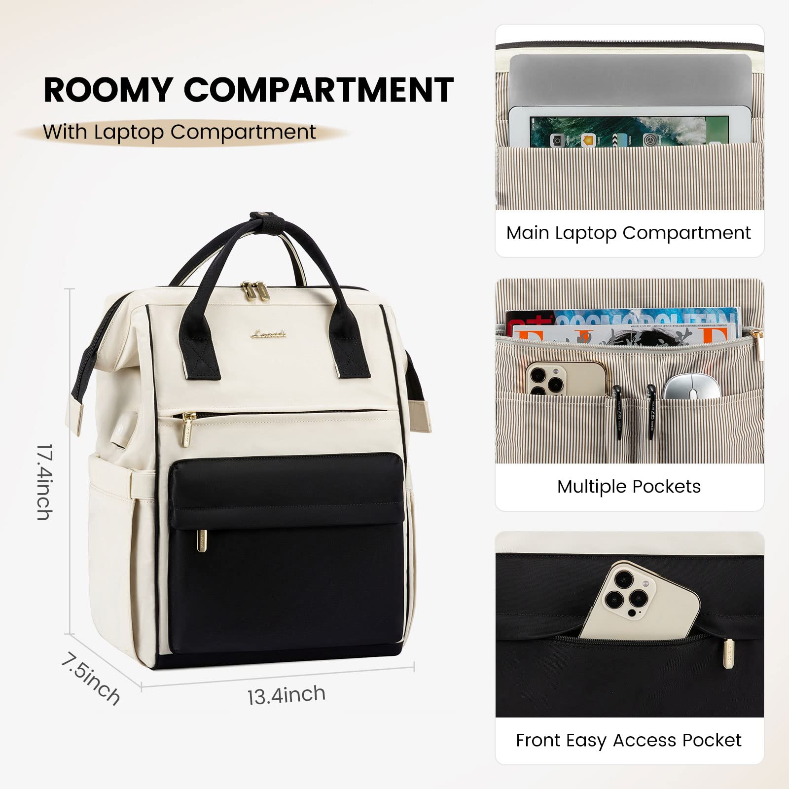 LOVEVOOK Waterproof Laptop Backpack for Women - 17.3 Inch Business Travel Computer Bag with USB Charging Port, Durable Teacher Nurse Work Backpack | Perfect for Office Commute, College Campus & Daily Use