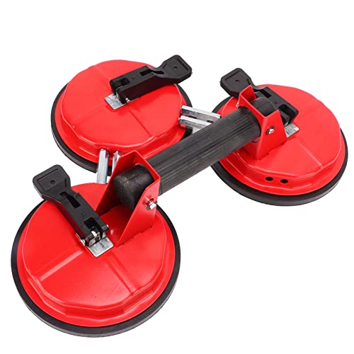 Portable Vacuum Suction Cup Hand Tool - 3 Cup Aluminum Alloy Glass Lifter for Windows, Tiles & Mirrors - Heavy Duty Lifting Tool for Construction & Home Improvement