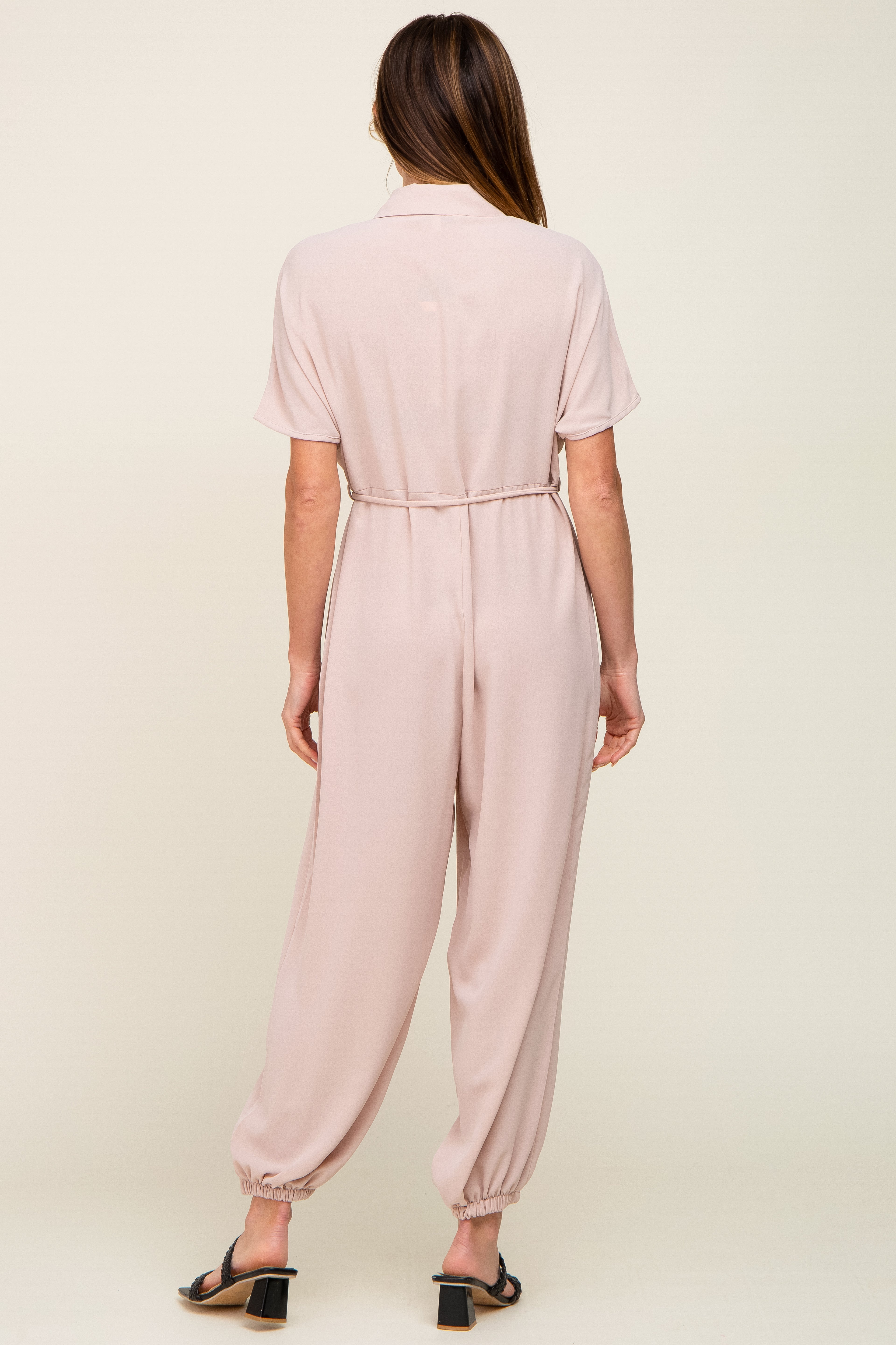 Beige Button Up Jumpsuit for Women - Stylish Casual Romper with Pockets | Perfect for Summer Outfits, Beach Vacations & Date Nights