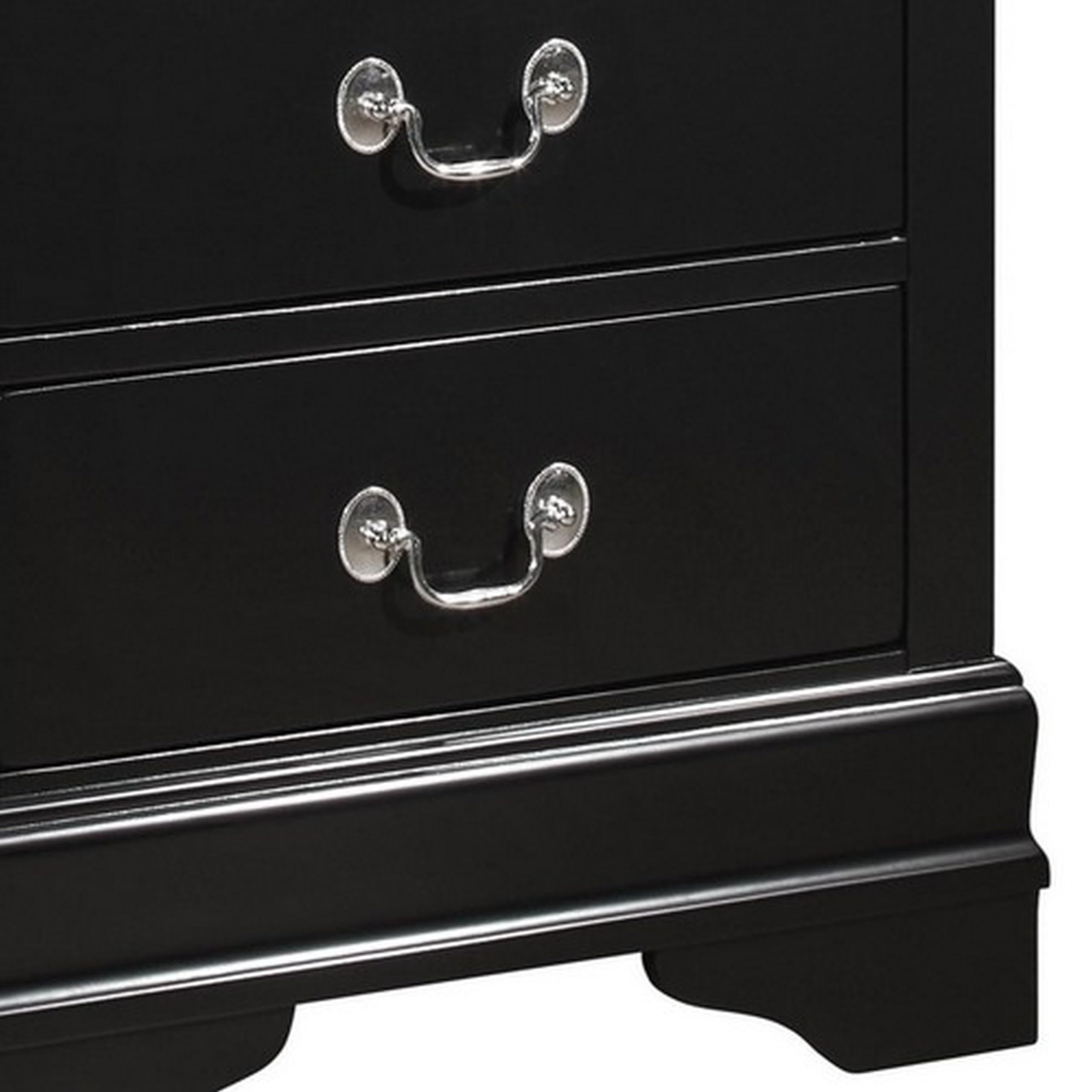 Benjara 2 Drawer Wooden Nightstand with Antique Metal Pulls - Black Bedside Table for Bedroom, Living Room, or Office Storage & Organization