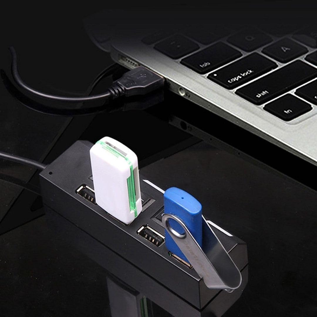 4-Port USB 2.0 Hub with LED Indicators & Power Switches - Portable USB Extension Hub for Laptop, PC, Mac - Expand Connectivity for Keyboard, Mouse, Printer & External Storage (Black)