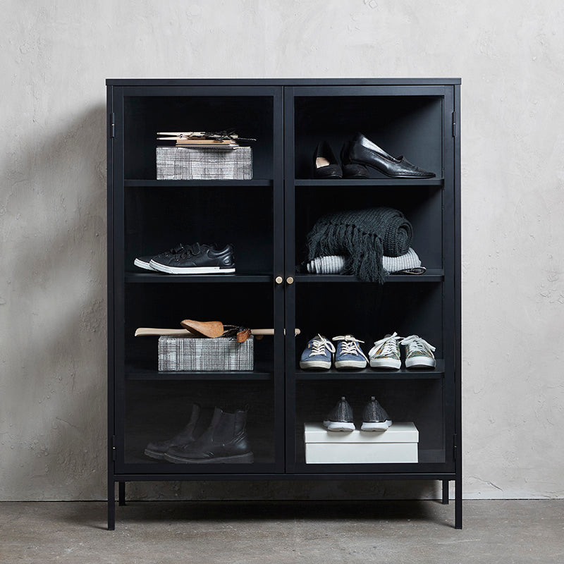 Black CARMEL 2 Door Glass Display Cabinet 110x140cm - Perfect for Living Room, Dining Room & Office Decor - Showcase Collectibles, China & Home Decor Items